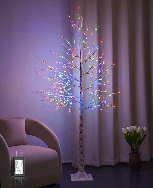 Hawisphy Lighted Birch Tree, 8Ft 144LED Christmas Tree Artificial Birch Tree Lights for Indoor Home Outdoor Garden Yard Easter Wedding Party Christmas Decorations, Multi-Color