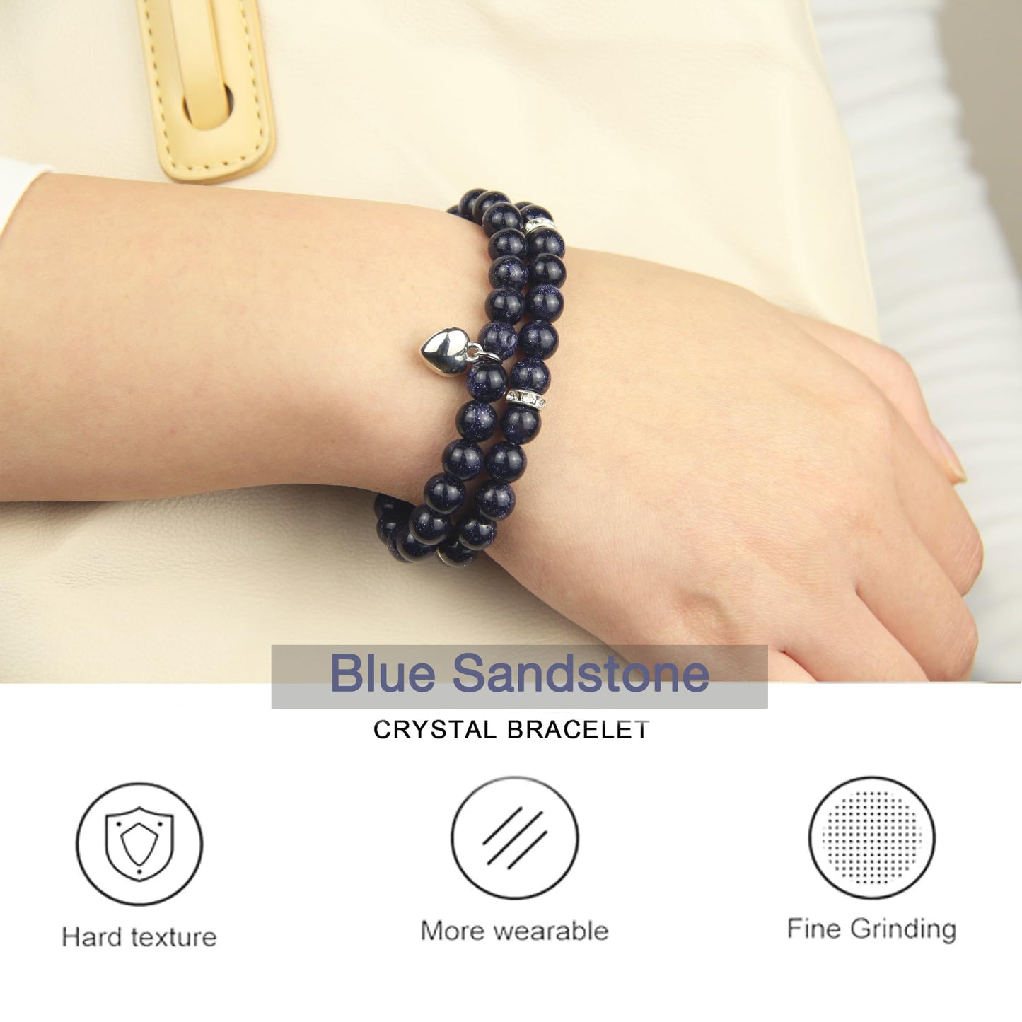 Healing Bracelets for Women - Blue Sandstone Bracelet - Healing Prayers Crystal Bracelet, 8mm Natural Stone Anti Anxiety Stress Relief Yoga Beads Get Well Soon Gifts