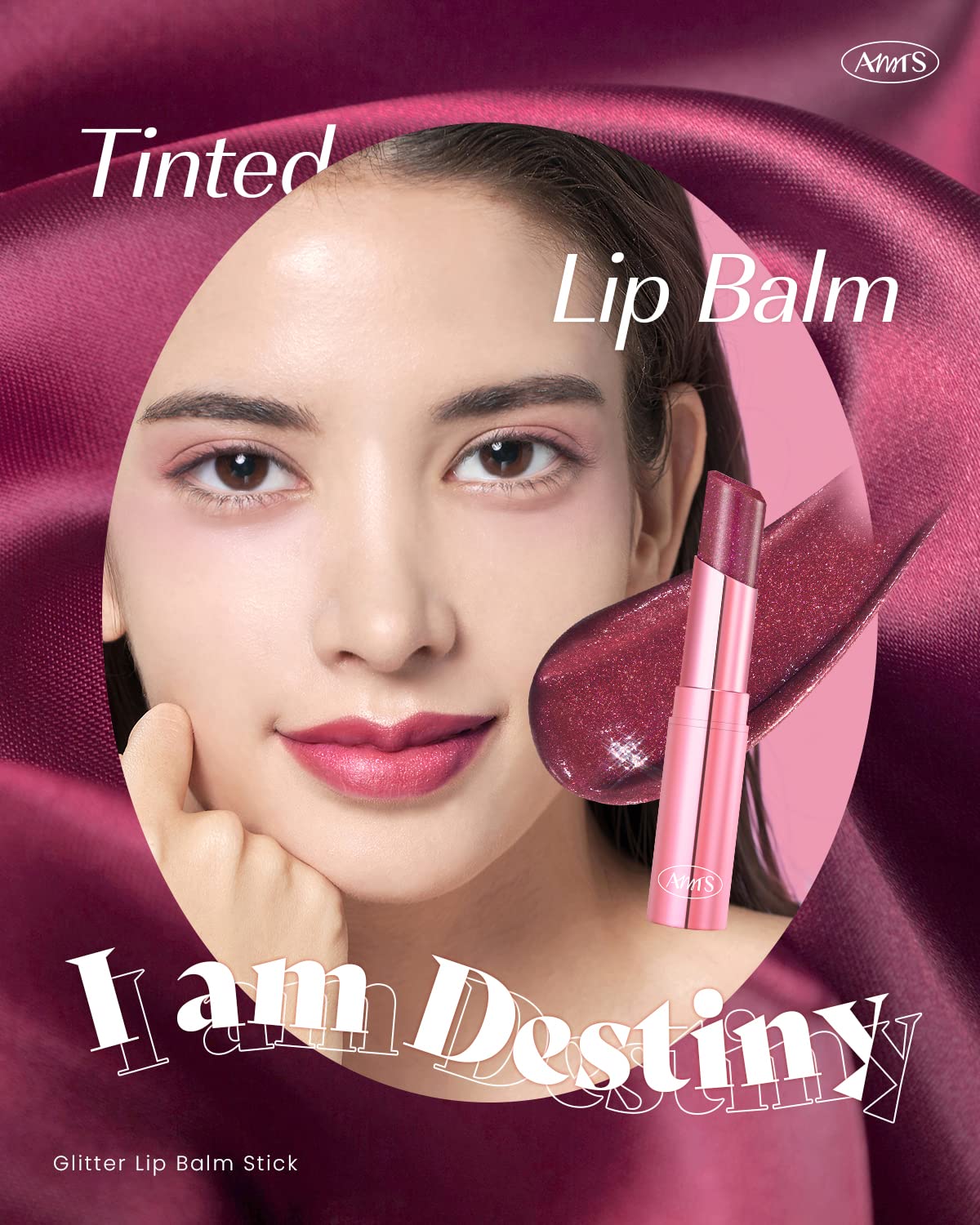 AMTS Tinted Lip Balm - Destiny | Hydrating Glitter Lipstick | Pearl Shimmering Daily Lip Makeup for dry, cracked, chapped lips | korean beauty Moisture Lip Tint