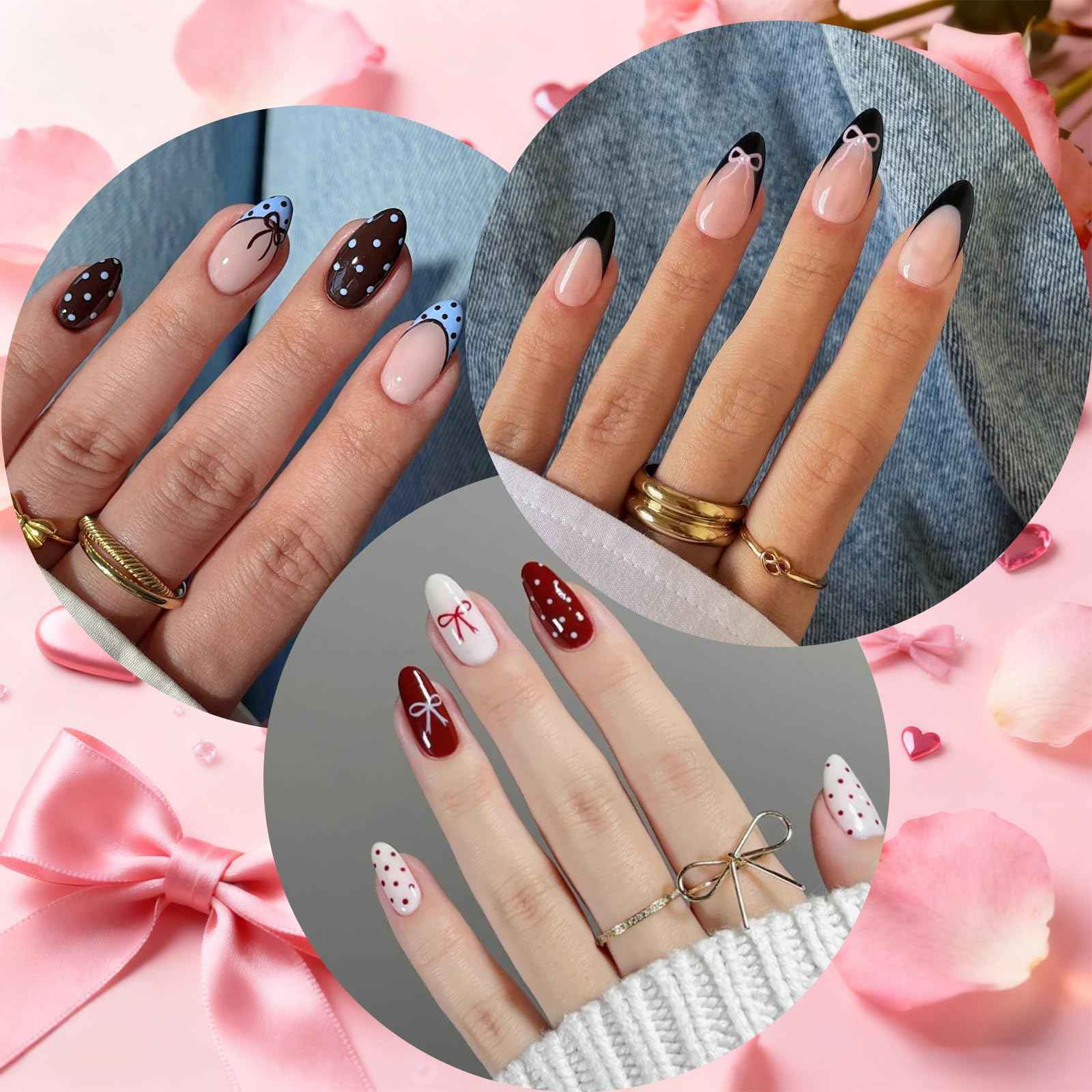 Allstarry Bow Nail Stickers, 6 Sheets Bow Stickers for Nails, Self-Adhesive Glossy Pink Red Black Cute Nail Decals for Women Girl Gift Christmas Valentine’s Day Accessories Decoration