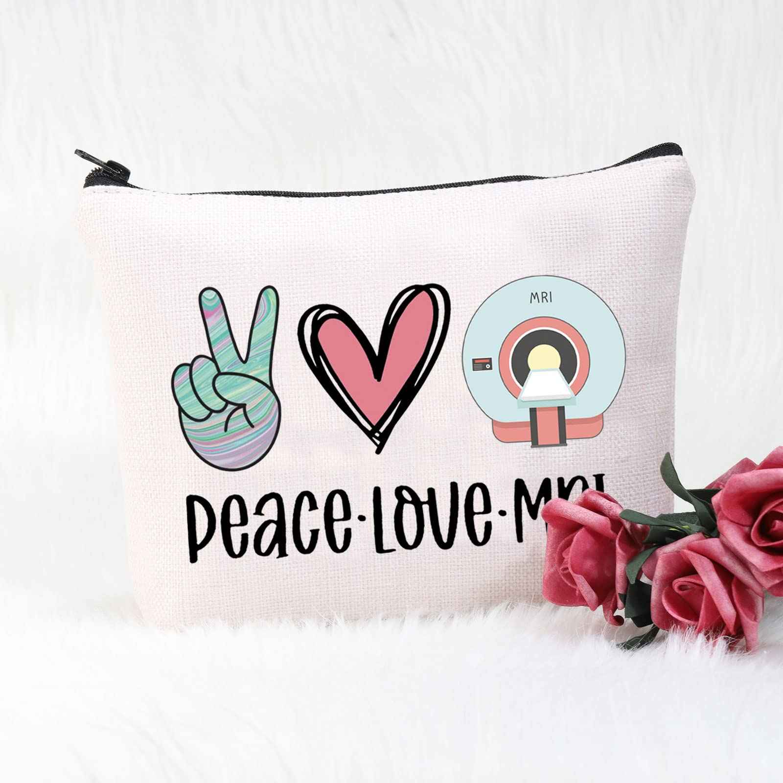 POFULL MRI Tech Gift Radiology Gift Peace Love MRI Cosmetic Bag Rad Tech Gift (MRI bag)