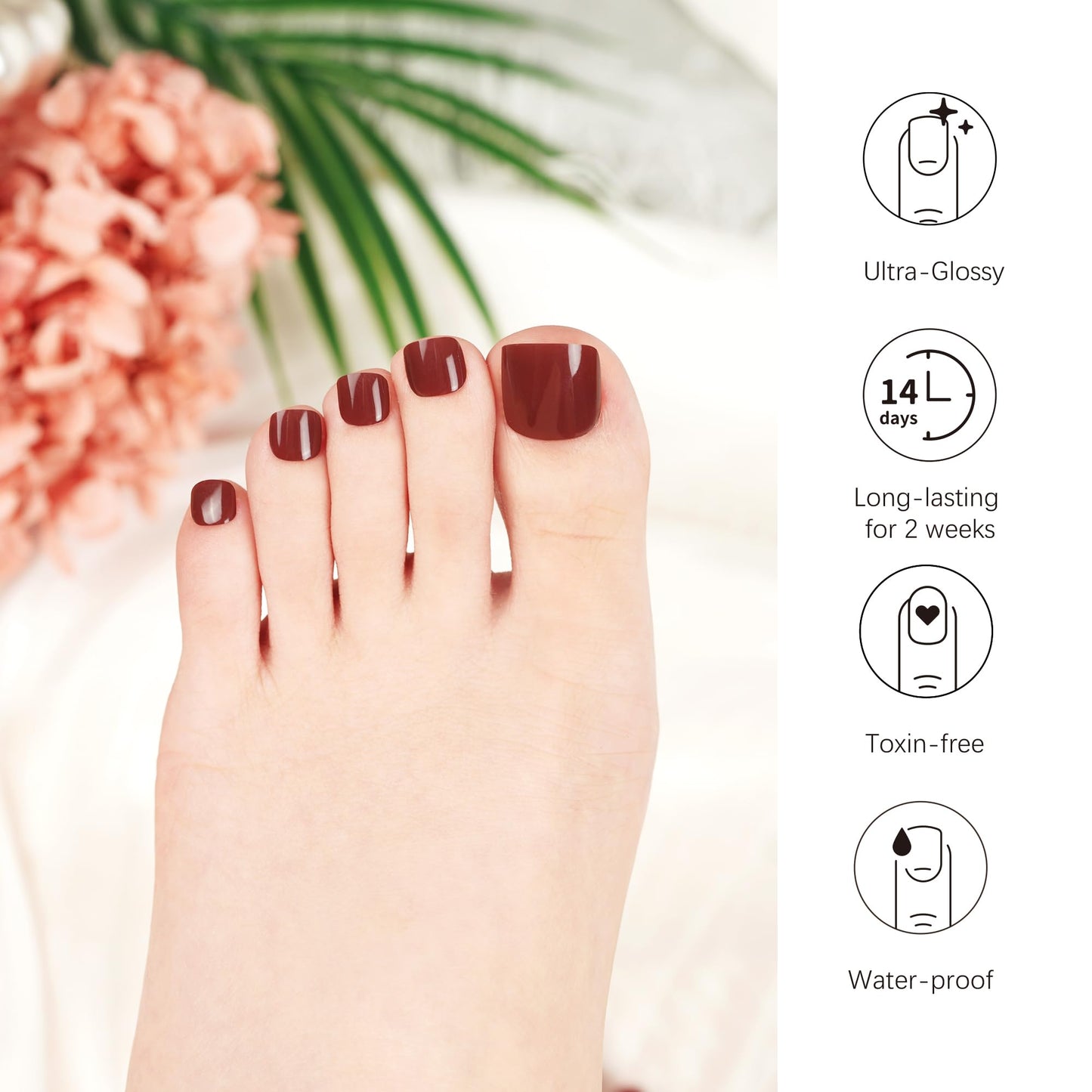 DANNI & TONI Semi Cured Gel Toenail Strips (Maroon) Deep Red Gel Toenail Stickers Glazed Gel Pedi Wraps 37 Stickers