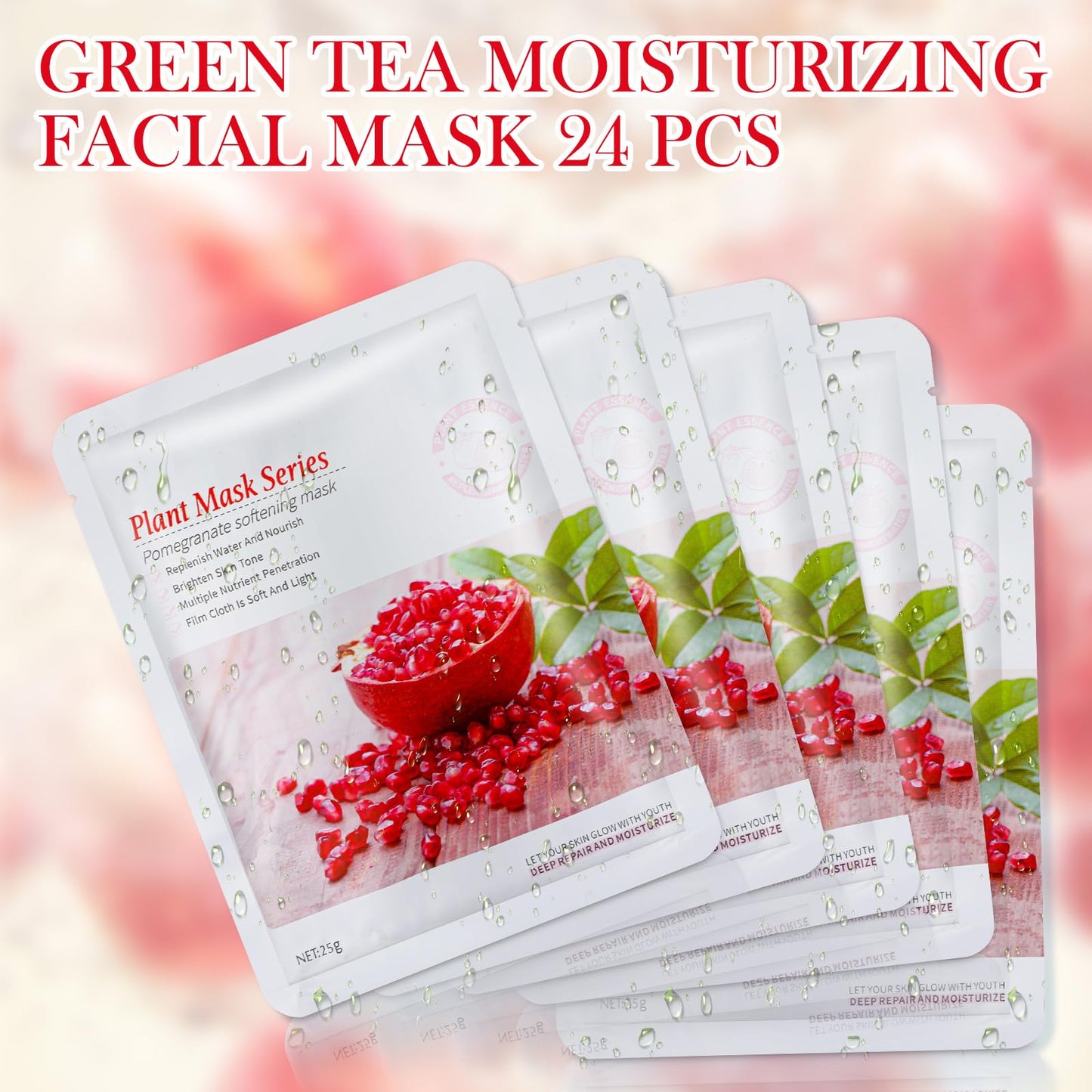 Dimsile 24 Pcs Combo Essence Face Masks Skincare Hydraiting Facial Mask Moisturizing Self Care Sheet Mask for Women Girls Home Spa Skin Care (Pomegranate)