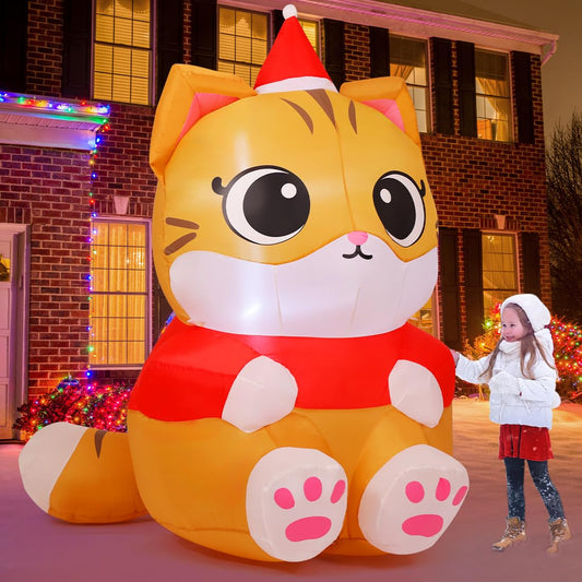 GOOSH 6 FT Christmas Cat Inflatable Outdoor Decoration, Christmas Cat Blow Up with Built-in LEDs for Christmas Indoor Outdoor Yard Lawn Garden Decorations