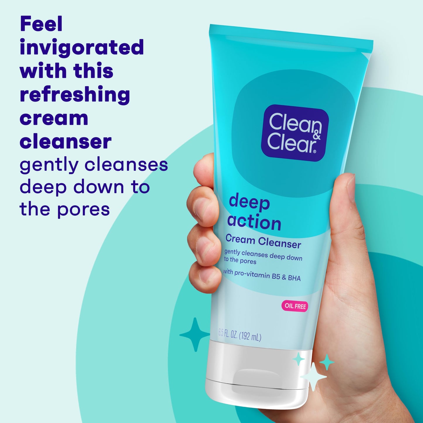 Clean & Clear Oil-Free Deep Action Cream Facial Cleanser, Cooling Daily Face Wash for Deep Pore Cleansing of Acne-Prone Skin, 6.5 oz (Pack of 2)