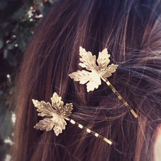 Aneneiceera Boho Maple Leaf Hair Clip Vintage Gold Maple Leaf Hair Pin Retro Hair Barrette Bride Hair Bobby Pins Wearing Hair Clamps Wedding Hair Accessories for Women and Girls 2Pcs(Leaf C)