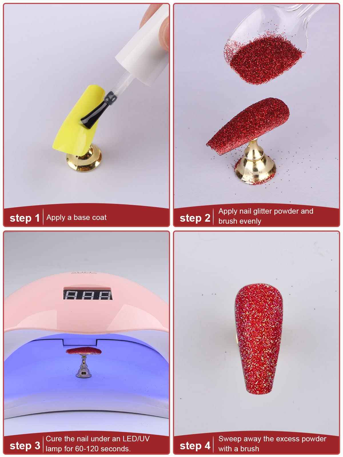 Red Nail Fine Glitter, EBANKU Red Laser Mermaid Manicure Pigment Glitter for Nails Art Resin Craft Supplies, Glitter for Body Nail Face Hair Lip Gloss Makeup 100G