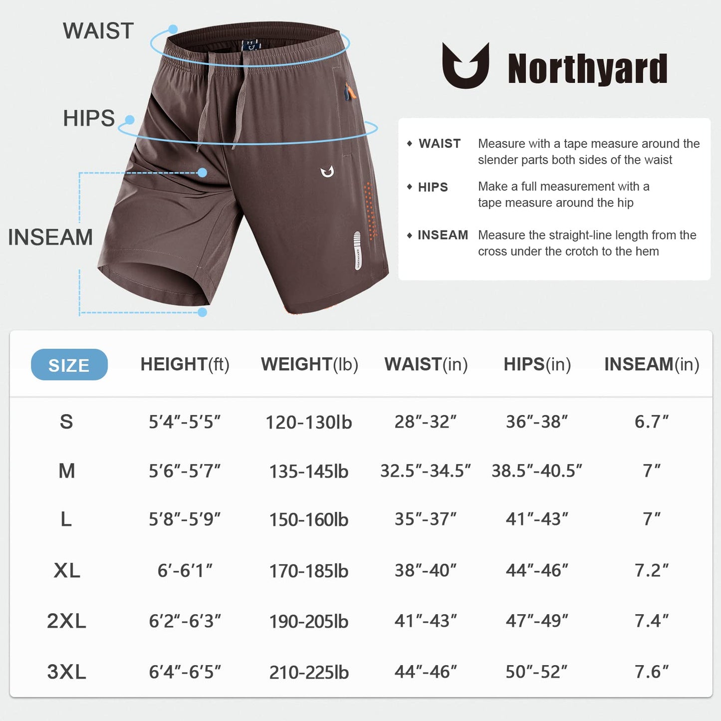 NORTHYARD Men's Athletic Running Shorts Quick Dry Workout Shorts 7"/ 5"/ 9" Lightweight Sports Gym Basketball Shorts Hiking Exercise Coffee S