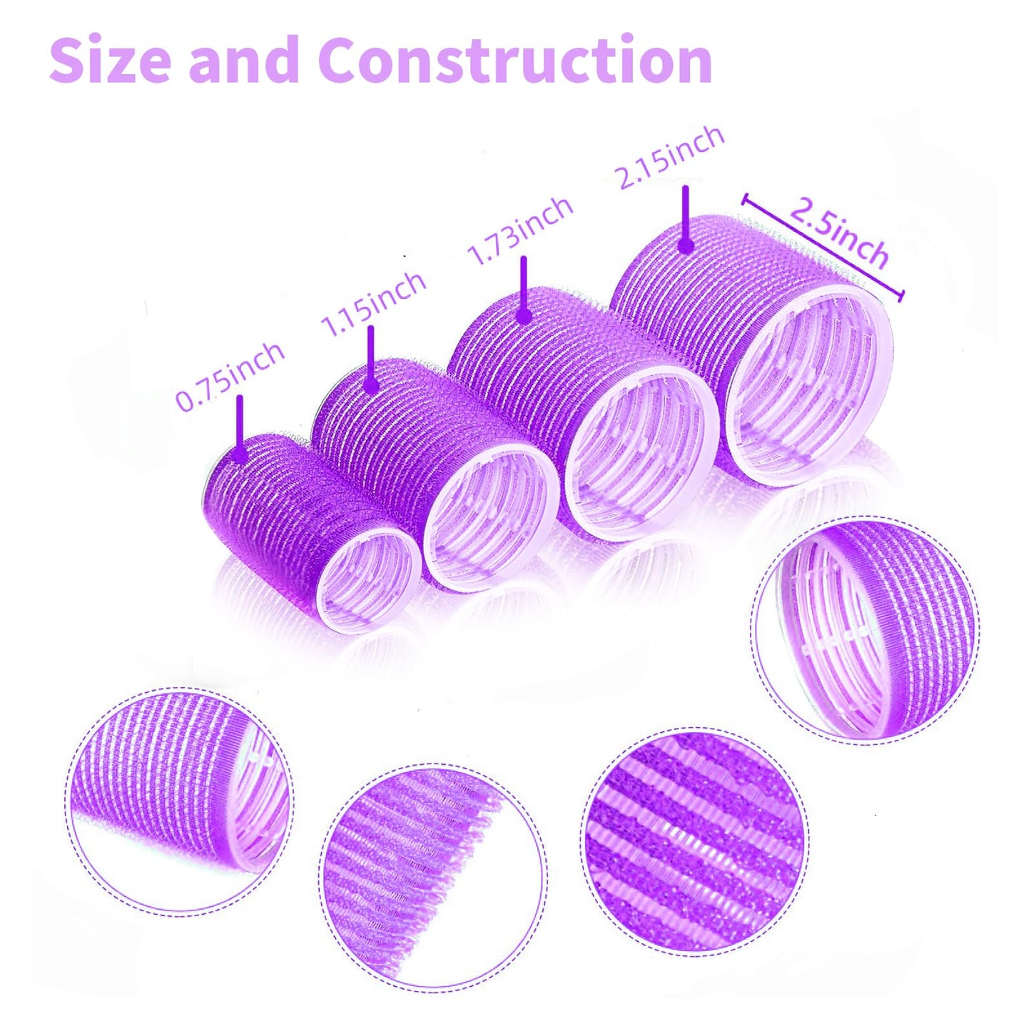 34Pcs Hair Roller Set with Clips, Self-Grip Hair Rollers for Volume, Salon Hairdressing Curlers and DIY Hairstyles, 4 Sizes Rollers Hair Curlers in a Storage Bag (Purple)