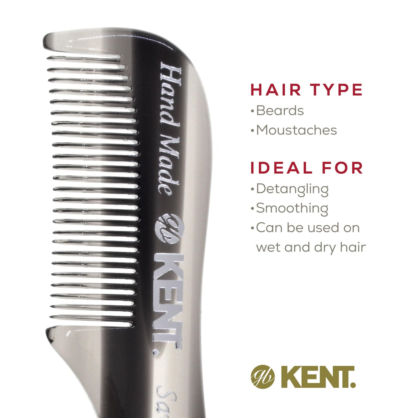 KENT A 81T Graphite X-Small Men's Beard Mustache Pocket Comb, Fine Toothed for Facial Hair Grooming and Styling. Hand-Made of Quality Cellulose Acetate, Saw-cut Hand Polished. Made in England