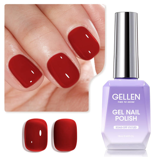 Gellen Jelly Gel Nail Polish, 18ML Jelly Red Gel Polish Soak Off LED U V Nail Gel Polish Sheer Translucent Gel Nail Polish DIY Nail Art Starter Manicure Salon Gifts for Women