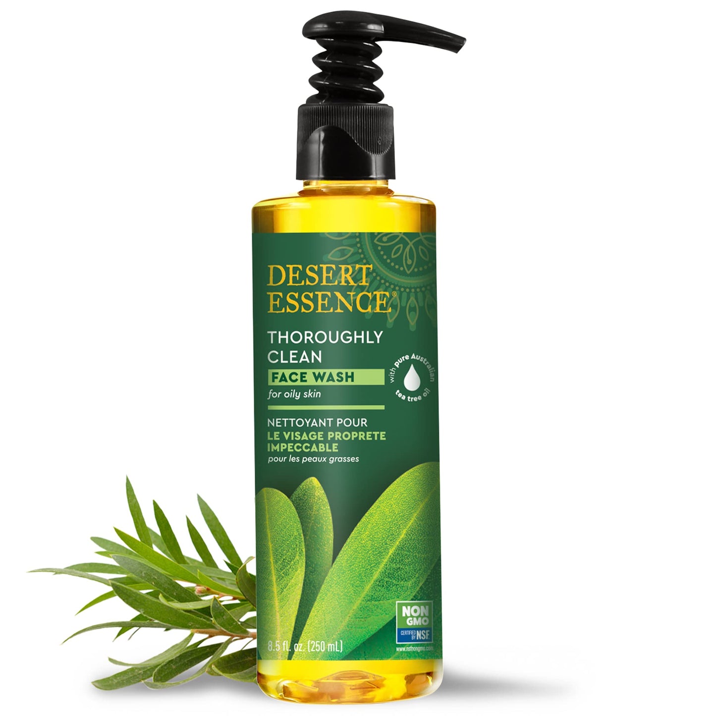 Desert Essence Thoroughly Clean Face Wash - Original - 8.5 Fl Oz - Pack of 2 - Tea Tree Oil - For Soft Radiant Skin - Gentle Cleanser - Extracts Of Goldenseal, Awapuhi, & Chamomile Essential Oils