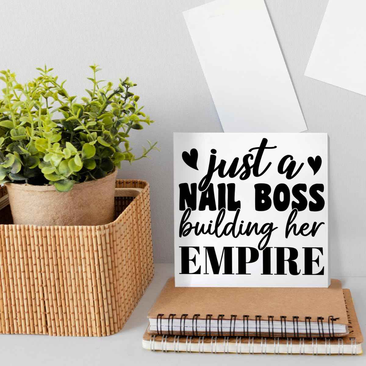 Nail Tech Gifts for Women, Nail Artist Technician Manicurist Christmas Birthday Gift Nail Salon Room Desk Decor, Just a Nail Boss Building Her Empire, Wooden Box Sign