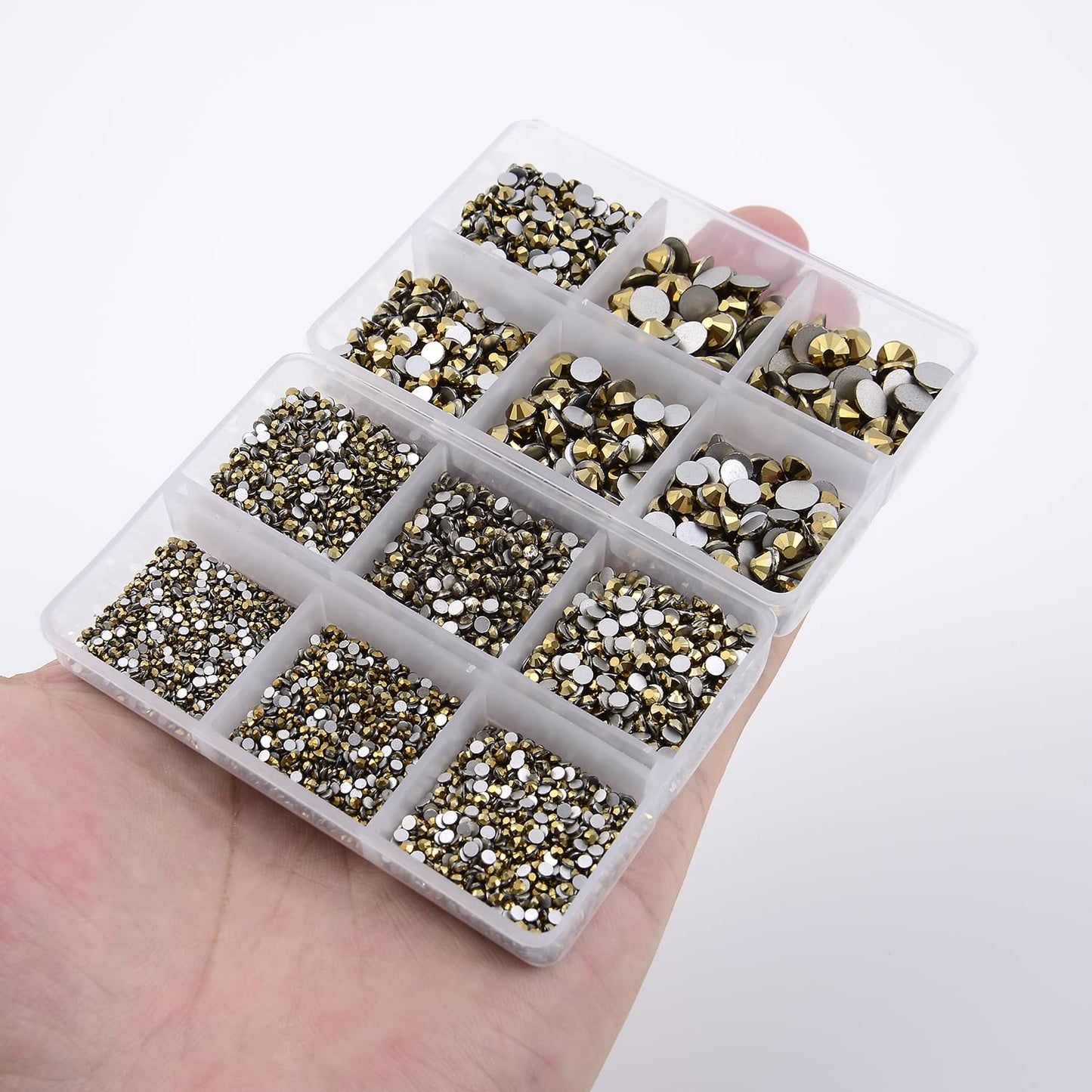 NCB 8000pcs Non Hotfix Rhinestones 10 Sizes Flatback Crystal Glass Rhinestones with Tweezers and Picking Pen for Nail Art Clothes Bags Phone Decorations Crafts DIY (032 Aurum Mix SS3-SS30)