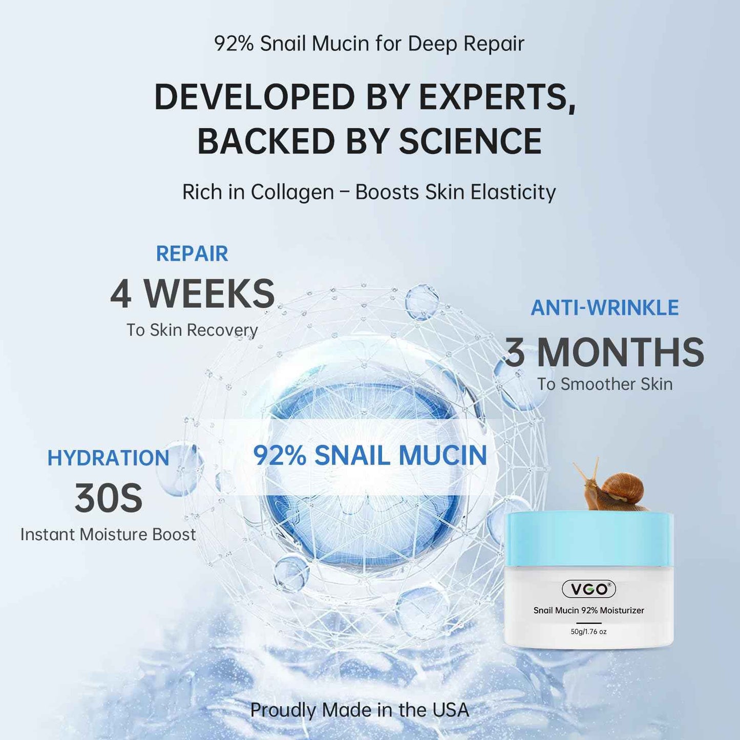 VGO Snail Mucin 92% Face Moisturizer – Anti Aging, Skin Repair & Hydrating Face Cream with Ceramide & Vitamin E, 1.76 oz