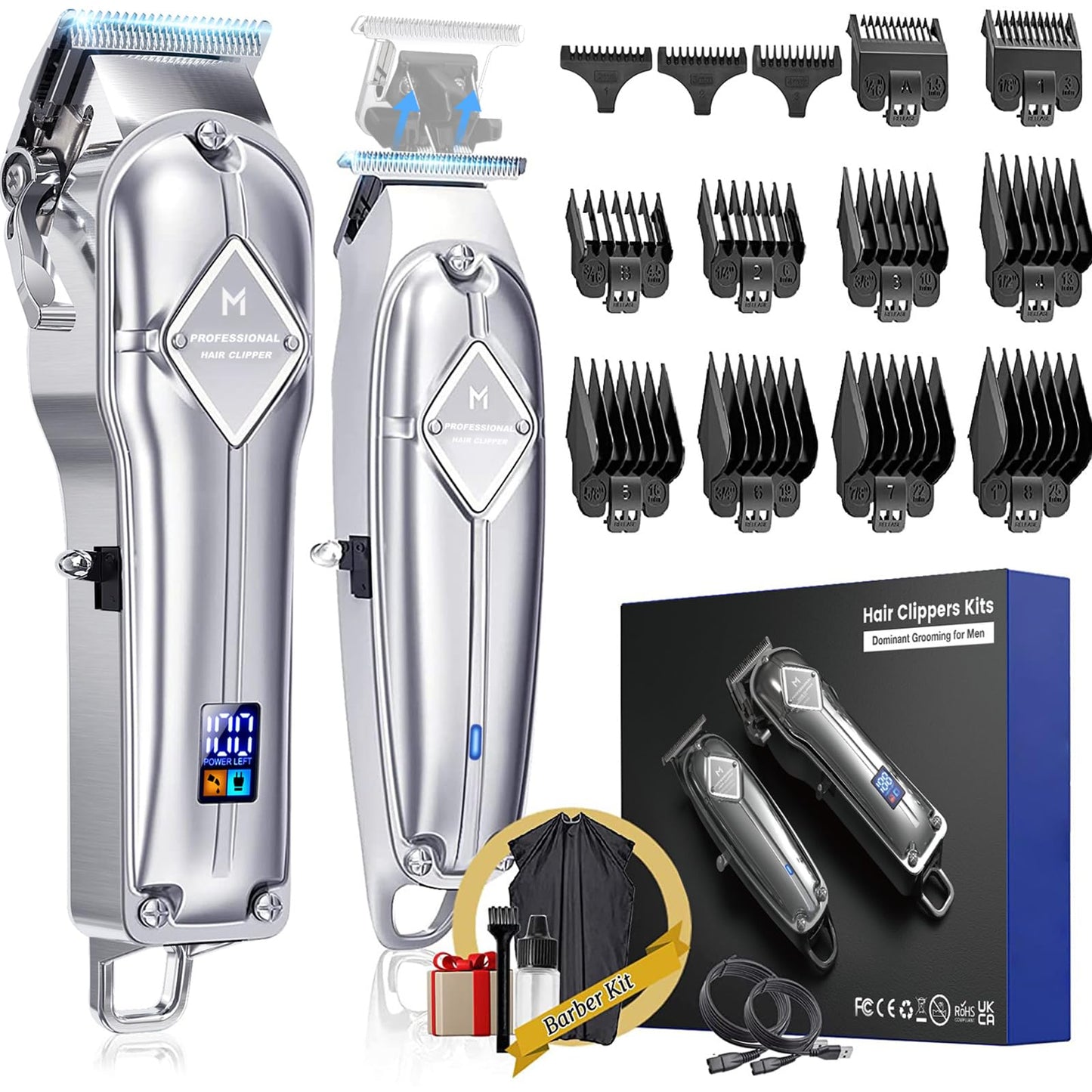 Limural PRO Professional Hair Clippers and Trimmer Kit for Men - Cordless Barber Clipper + T Blade Outliner, Complete Hair Cutting Kits with 13 Premium Guards, LED Display, Taper Lever & 5 Hrs Runtime