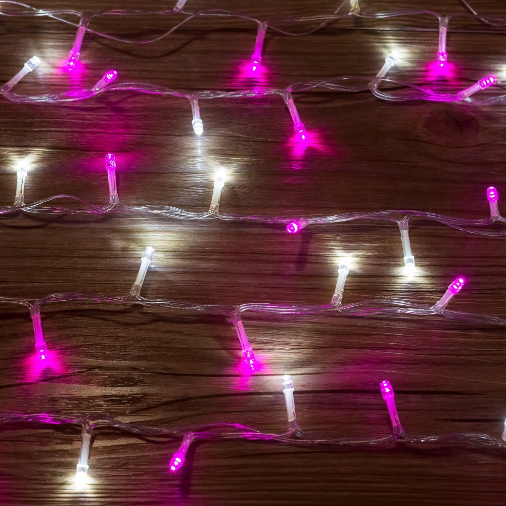 WISD Christmas Lights 108ft 600LED Fairy String Lights with 12 Modes and Memory, Plug in String Lights for Indoor Outdoor Christmas Tree Home Garden Wedding Party Decoration, Pink+White