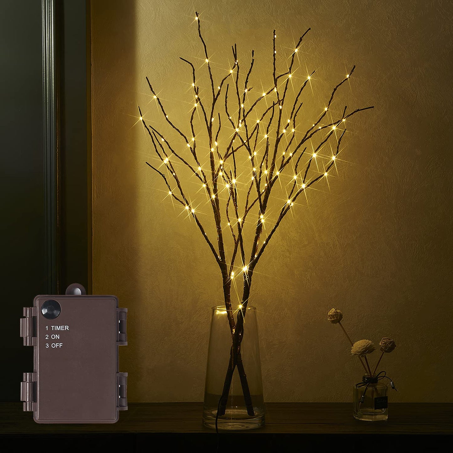 Fudios Branch Lights Battery Operated with Timer 32IN 100 LED, Fake Willow Branches with Fairy Lights for Vase, Lighted Twig Tree Branches Indoor Outdoor Christmas Party Home Decor 2 Set