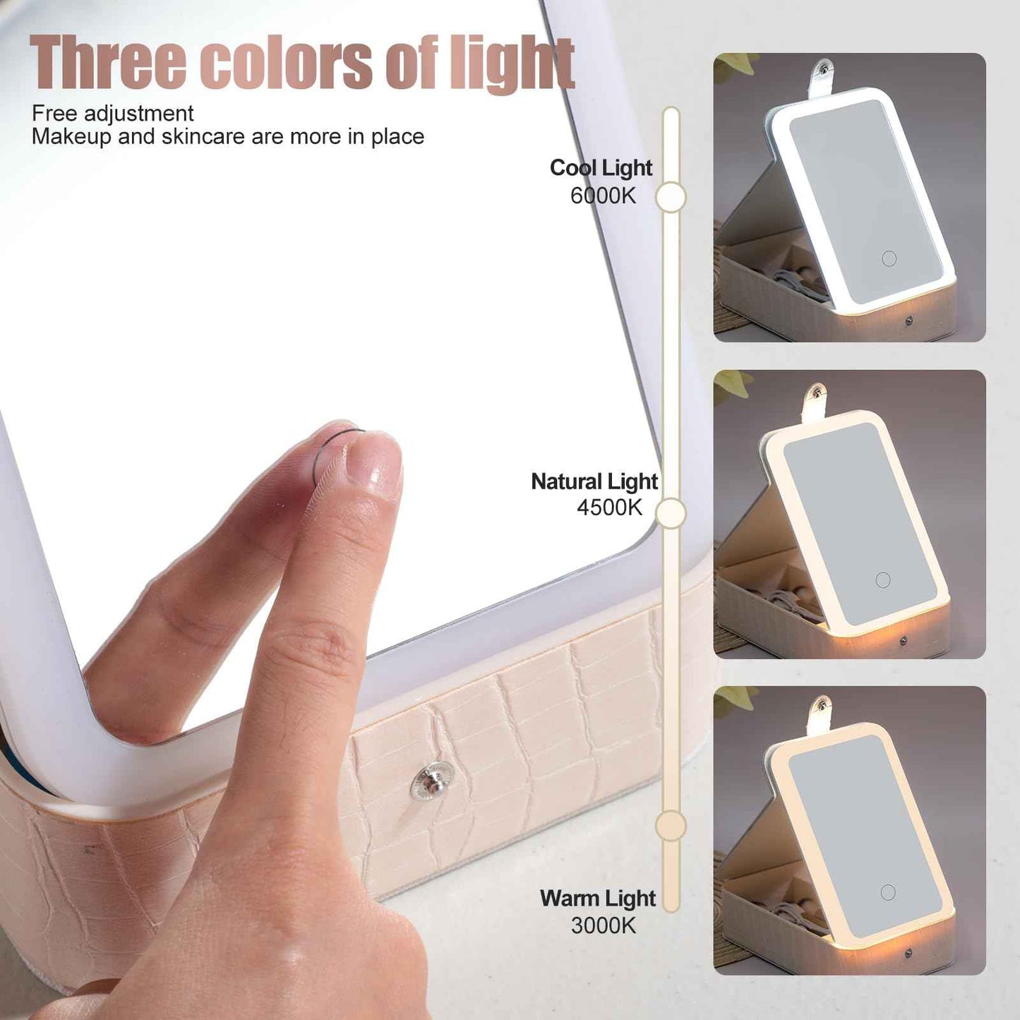 BS-MALL large Led Makeup Mirror Case Travel Makeup Brushes Set 15 Pcs – LED Light Mirror with Makeup Sponge for Enhanced Beauty Routine Desk Stand Led Mirror