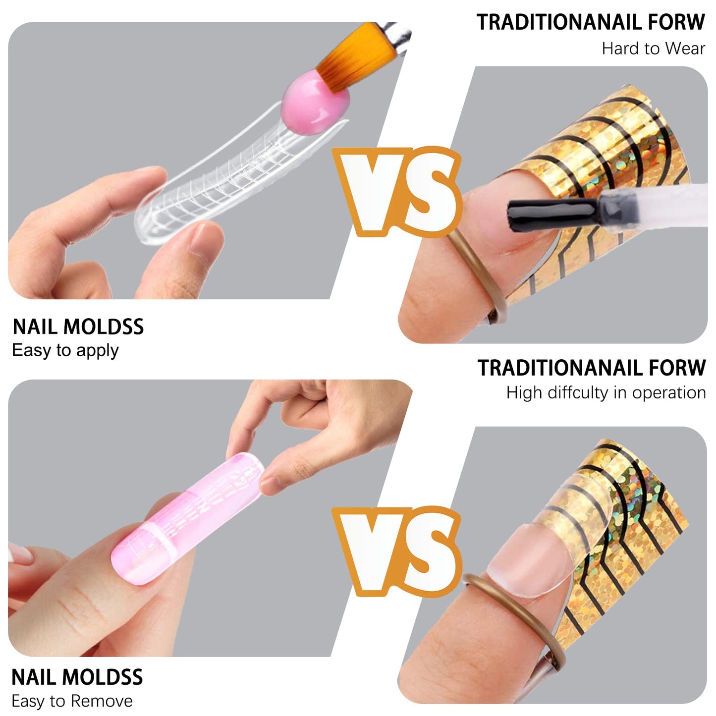 Vnjaoi 120 Pcs Poly Extension Gel Dual Nail Forms Nail Molds With Scale Builder Coffin Nail for Gel Manicure Nail Art Design Salon DIY at Home (Long Dual Nail Forms Set)