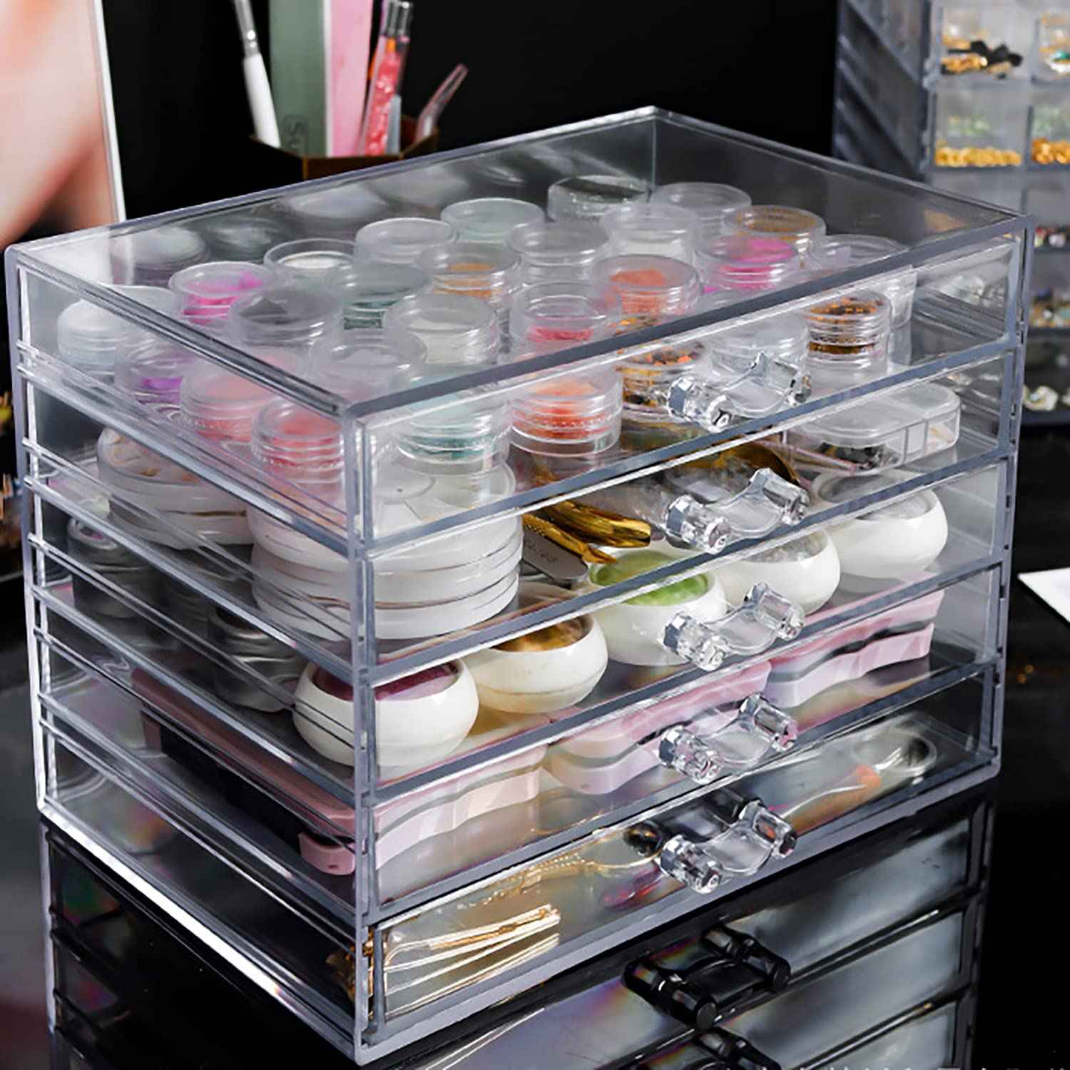 5 Tier Nail Art Decoration Storage Box Transparent Acrylic Nail Art Jewelry Accessories Storage Box Rack Shelf Display Stand Holder for Cosmetic Jewelry