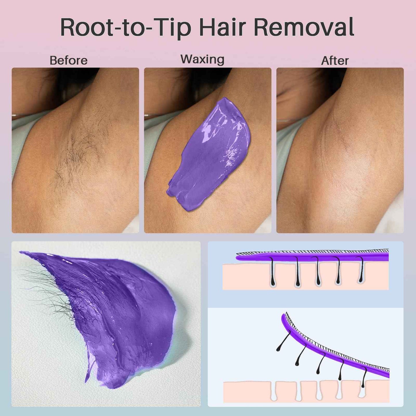 BLITZWAX Brazilian and Bikini Waxing Kit for Women, Hard Wax Warmer for Face, Legs and Body, At Home Hair Removal Kit, Beginner Friendly, Quick Heating, Pink and Blue Gradient Color