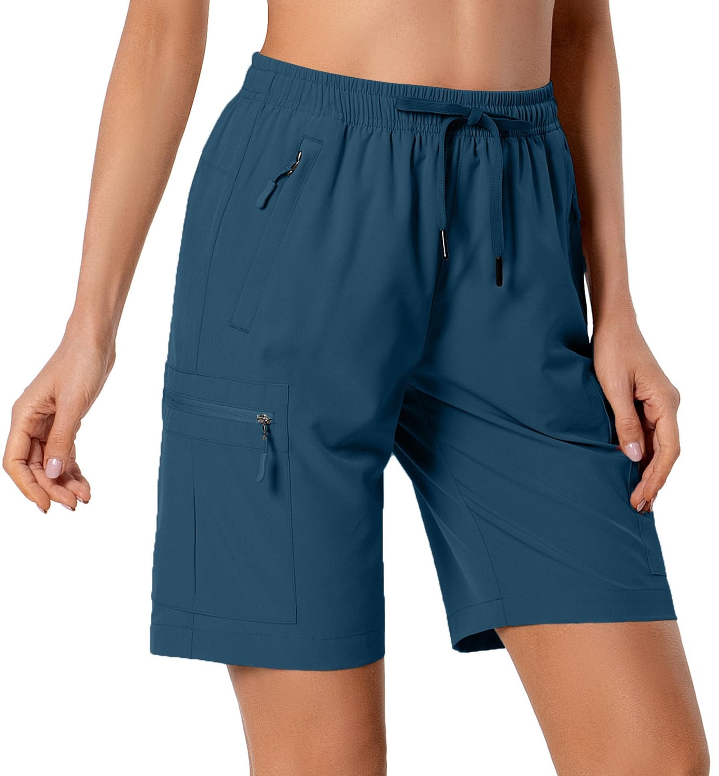 Women's Lightweight Hiking Cargo Shorts Quick Dry Athletic Shorts for Camping Travel Golf with Zipper Pockets Water Resistant Dusty Blue