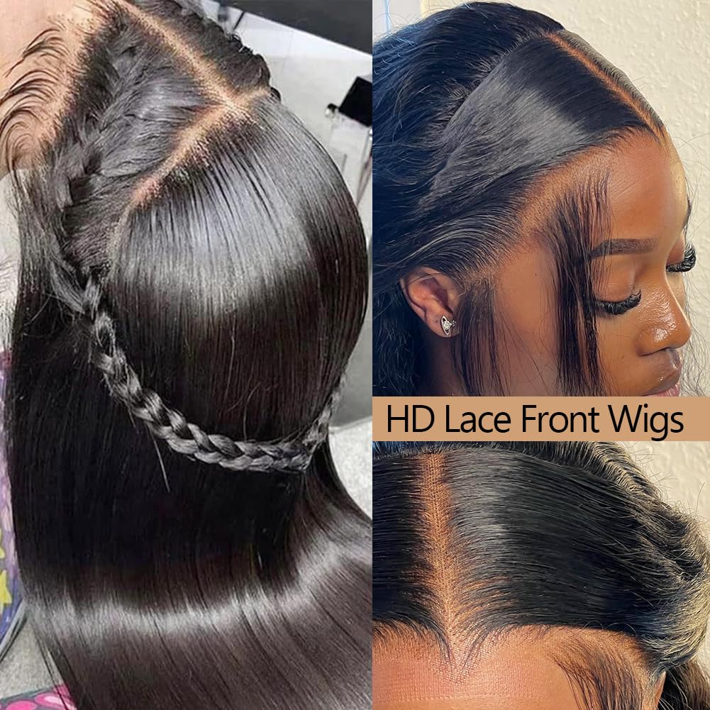 AUTYBEI Straight Lace Front Wigs Human Hair Pre Plucked 13x4 HD Lace Frontal Wigs For Black Women 180% Density Straight Human Hair Wig Glueless Wigs Human Hair With Baby Hair 22 Inch