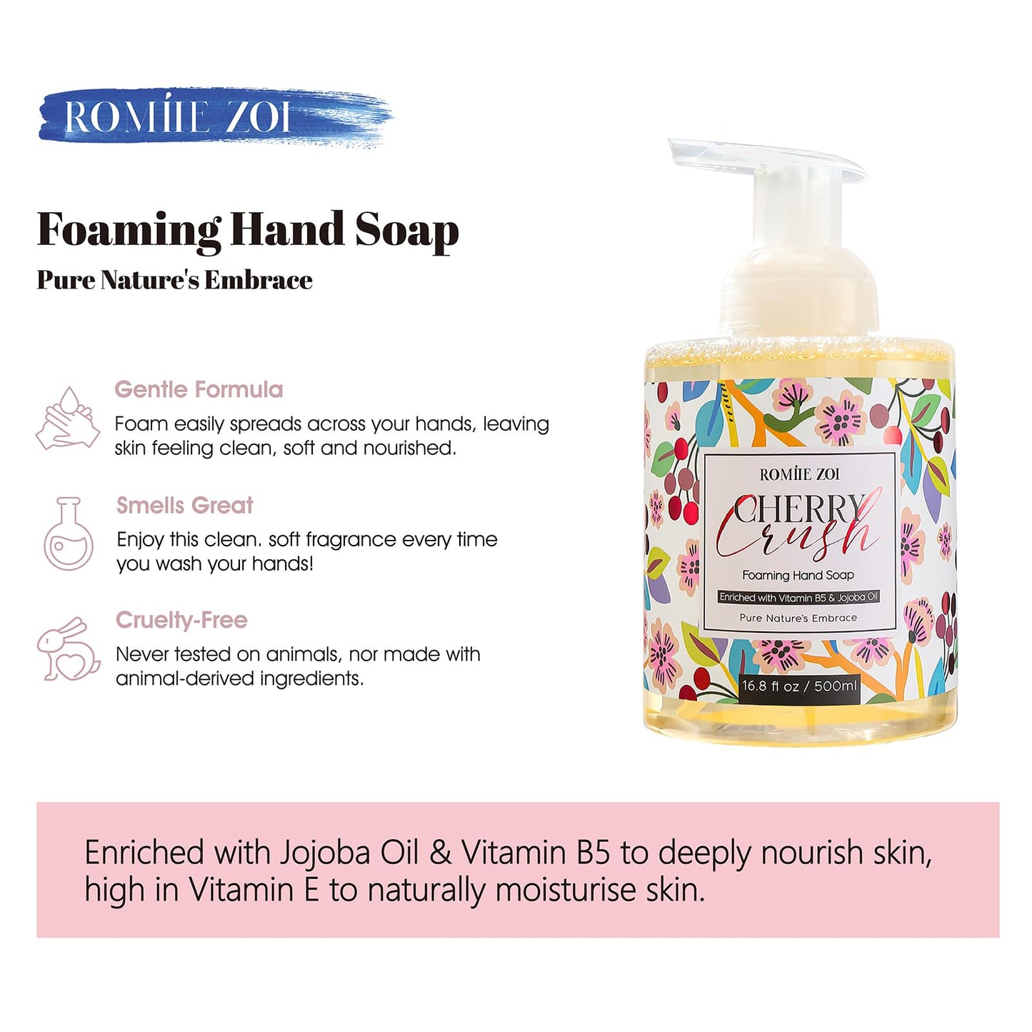 ROMIIE ZOI Foaming Hand Soap with Gift Box- Cherry Crush - Biodegradable Formula Moisture & Revitalize - 500ml/ 16.8oz