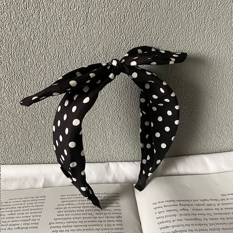 Deghew Black Polka Dot Bow Headband for Women & Girls - 1 Pack, Retro Halloween Costume Accessory