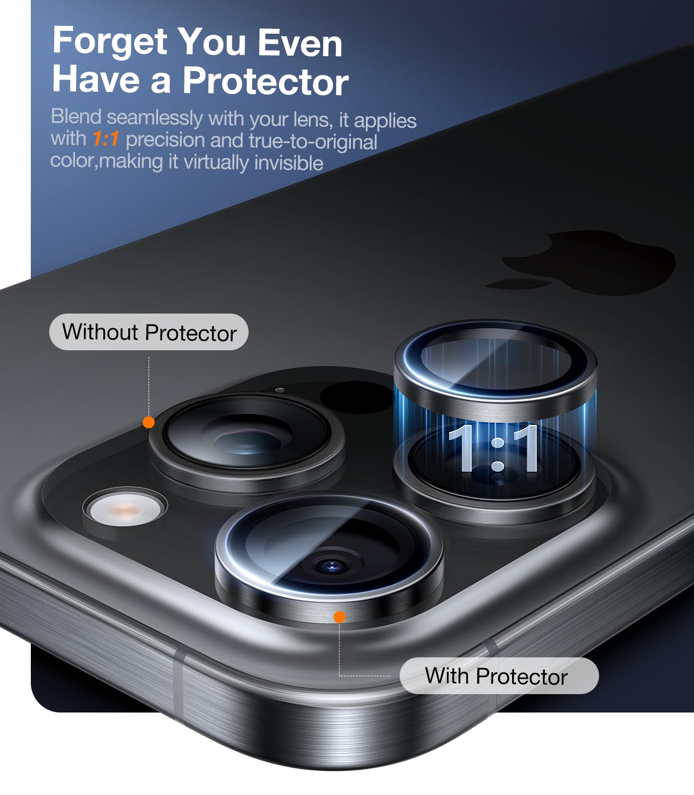 UltraGlass UNBREAK TOP 9H+ Glass for iPhone 15 Pro Max/15 Pro Lens Protector [Military Grade Shatterproof & Longest Durable] Camera Lens Protector 15 Pro/ 15 Pro Max Tempered Glass, Blue