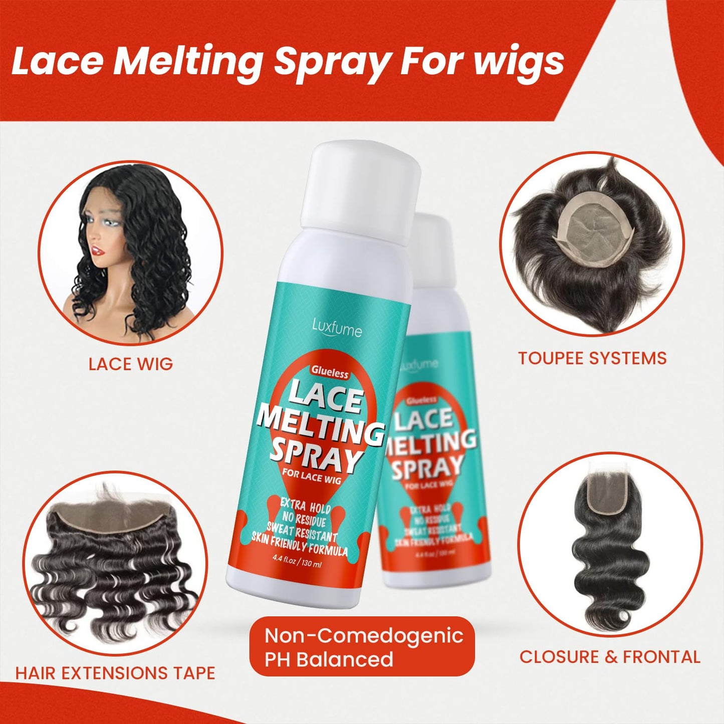 Luxfume Lace Melting Spray And Holding Spray 130ml - Glueless Alcohol Free Fast Drying Strong Natural Forming Hold Protect Edges,Melting Spray For Lace Wigs 4.4 oz