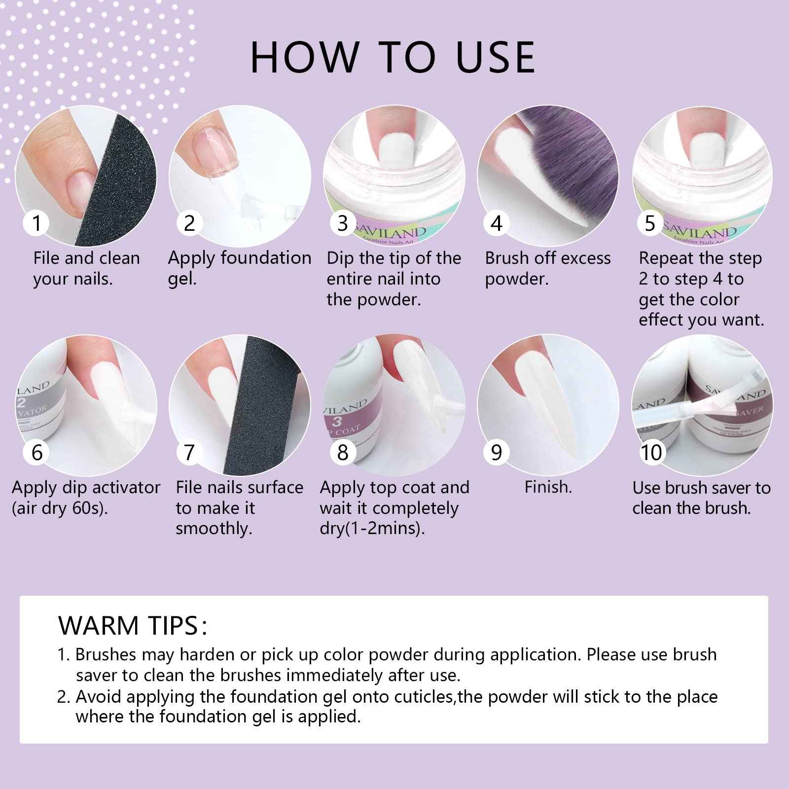 Saviland 15ml Dip Powder Liquid Set -60g /2.1oz nude dip powder- Base/Top Coat, Activator, Brush Saver, Nail File Necessary Tools for Dip Powder Nail Set No Nail Lamp Needed, Beautiful Gift for Ladies