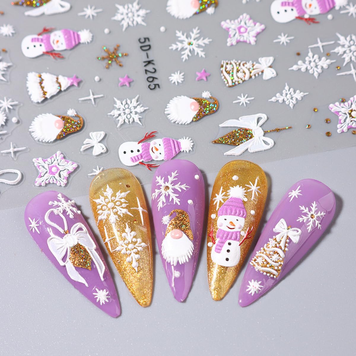 Christmas Nail Art Stickers Winter Snowflake Snowman Nail Decals 5D Acrylic Engraved Nail Stickers Gold Glitter Santa Claus Xmas Tree Christmas Nail Art Supplies Transfer Sticker for Nails Decoration