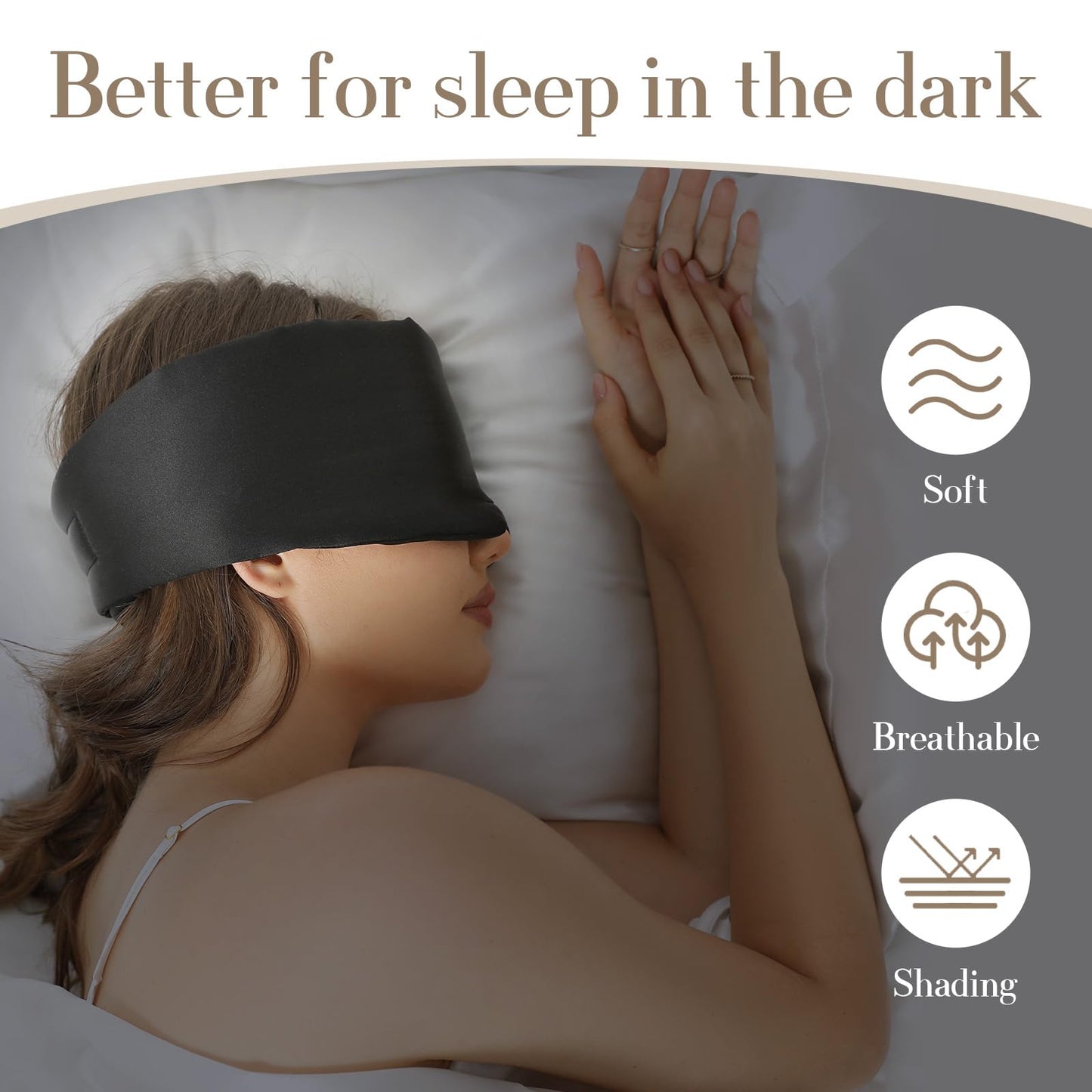 SECZIPE 100% Mulberry Silk Sleep Mask Eye Mask for Women Man with Adjustable Band, for Side Sleeper Blackout Sleep Mask for Travel Rest and Office Large Size (Black)