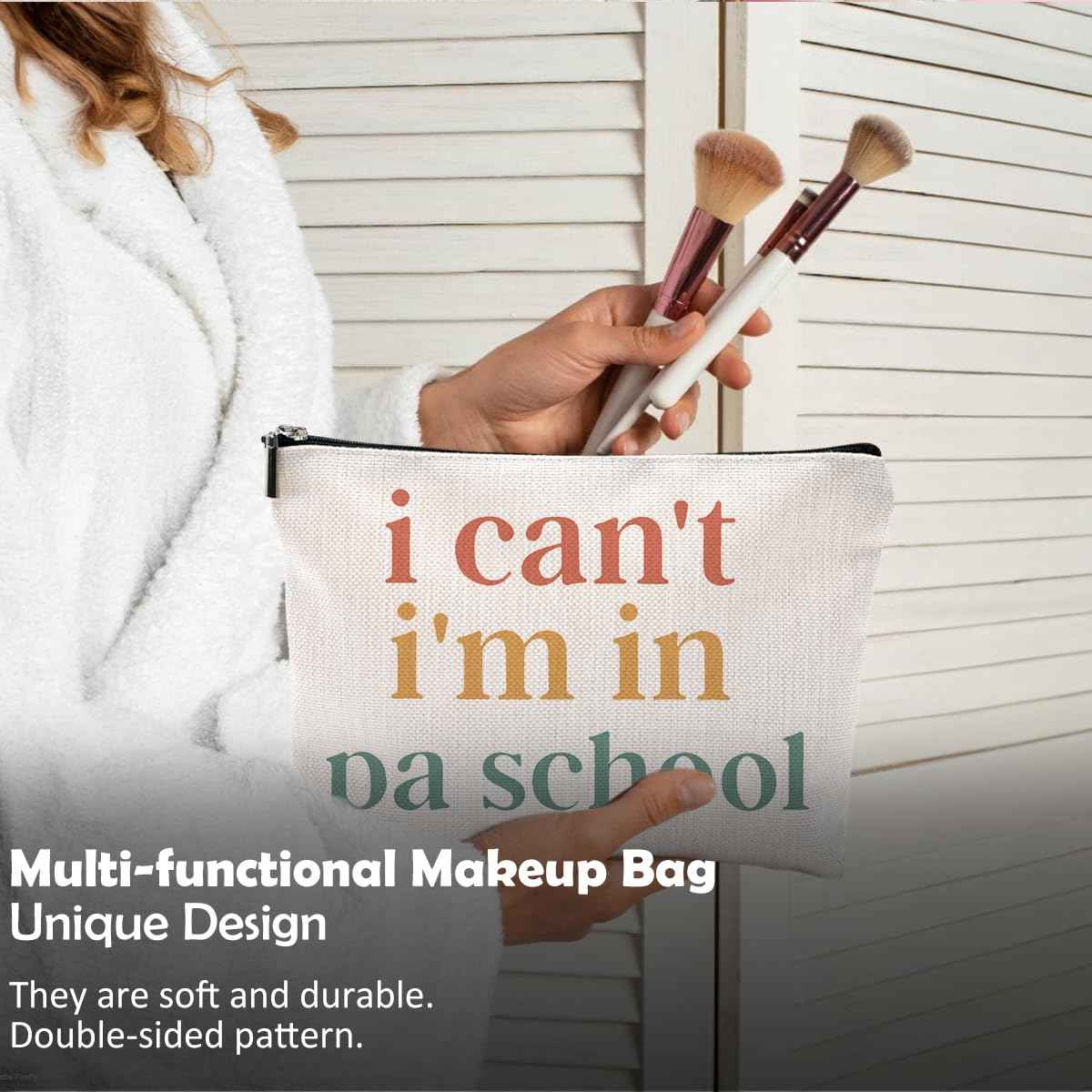 QGFM Physician Assistant Gifts for Women, Physician Assistant Makeup Bag, Physician Assistant PA Week Gifts, Medical Assistant Gifts, I Can't I'm in PA School Funny Cosmetic Bag Toiletry Bag