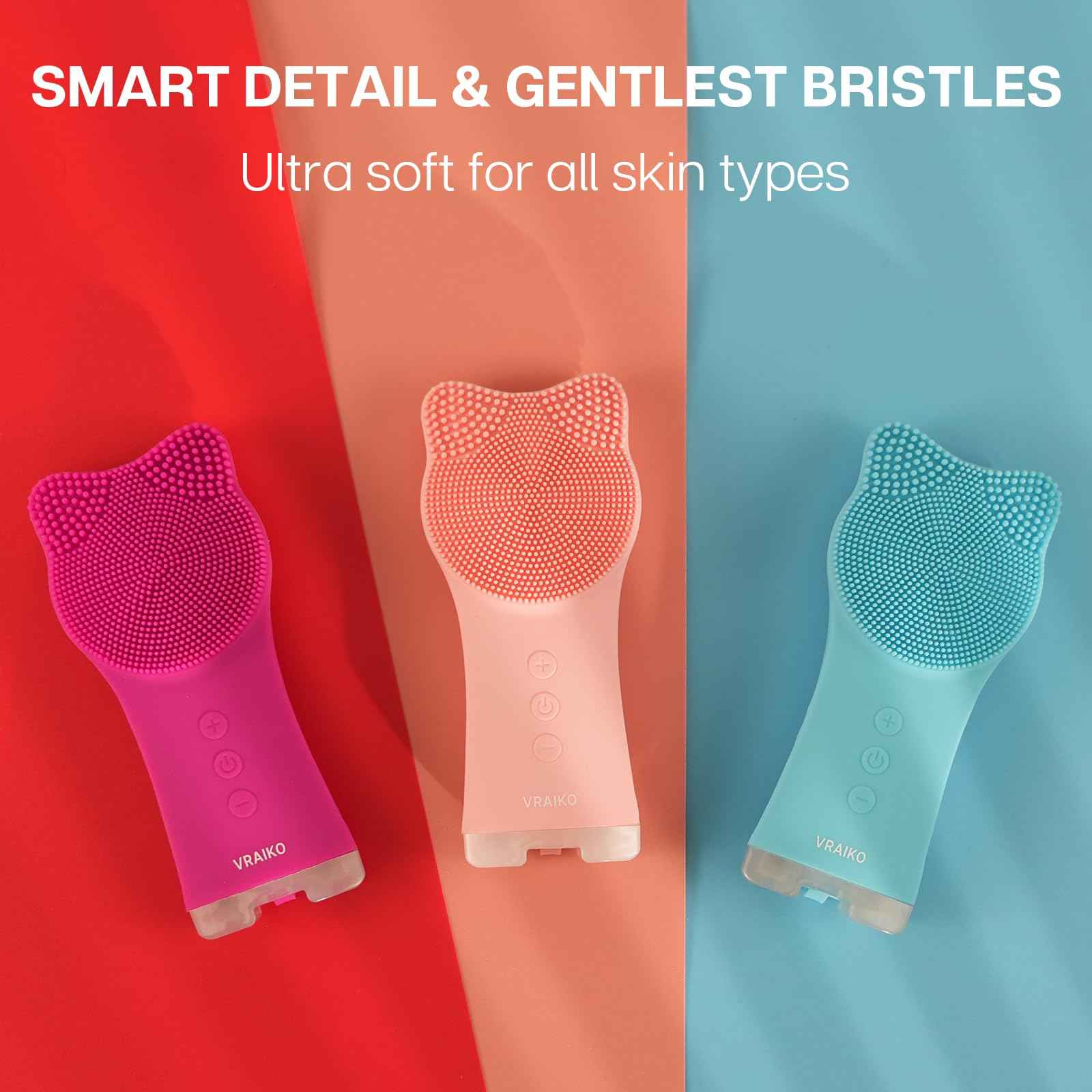 VRAIKO MIA Facial Cleansing Brush, Waterproof Rechargeable Face Cleansing Brush, with Soft Silicone and Adjustable Sonic Vibration, for Deep Cleansing Gentle Exfoliating and Massaging (Blue)