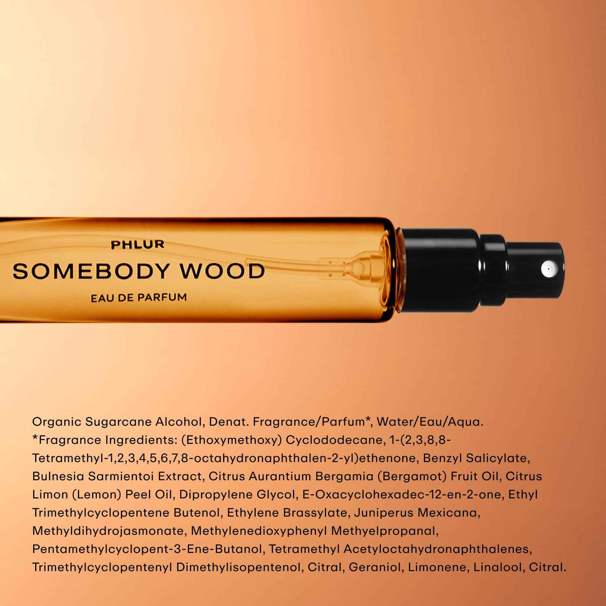 PHLUR Somebody Wood Eau de Parfum - Travel Size Perfume for Women & Men Fragrance - Spicy Woody Perfume with Bergamot, Lemon, Cedarwood, Sandalwood, Musk & Vanilla (9.5mL)