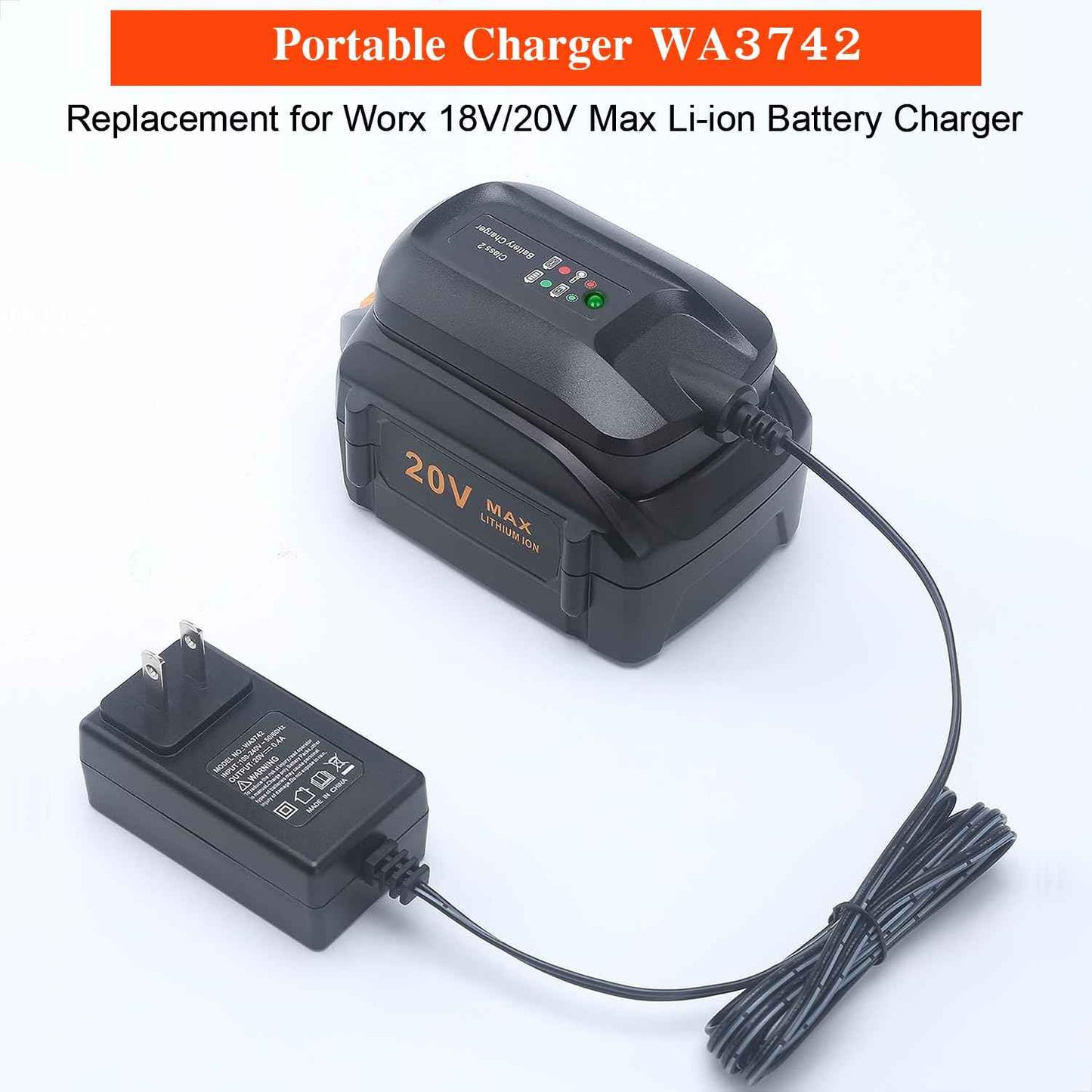 WA3742 Replace Worx 20v Lithium Battery Charger WA3742 WA3732 to Charge MAX Lithium Battery WA3520 WA3525 WA3512 WA3512.1 WA3522 WA3544 WA3575 WA3578