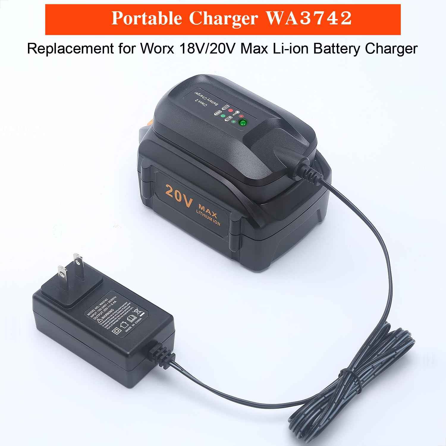 WA3742 Replace Worx 20v Lithium Battery Charger WA3742 WA3732 to Charge MAX Lithium Battery WA3520 WA3525 WA3512 WA3512.1 WA3522 WA3544 WA3575 WA3578