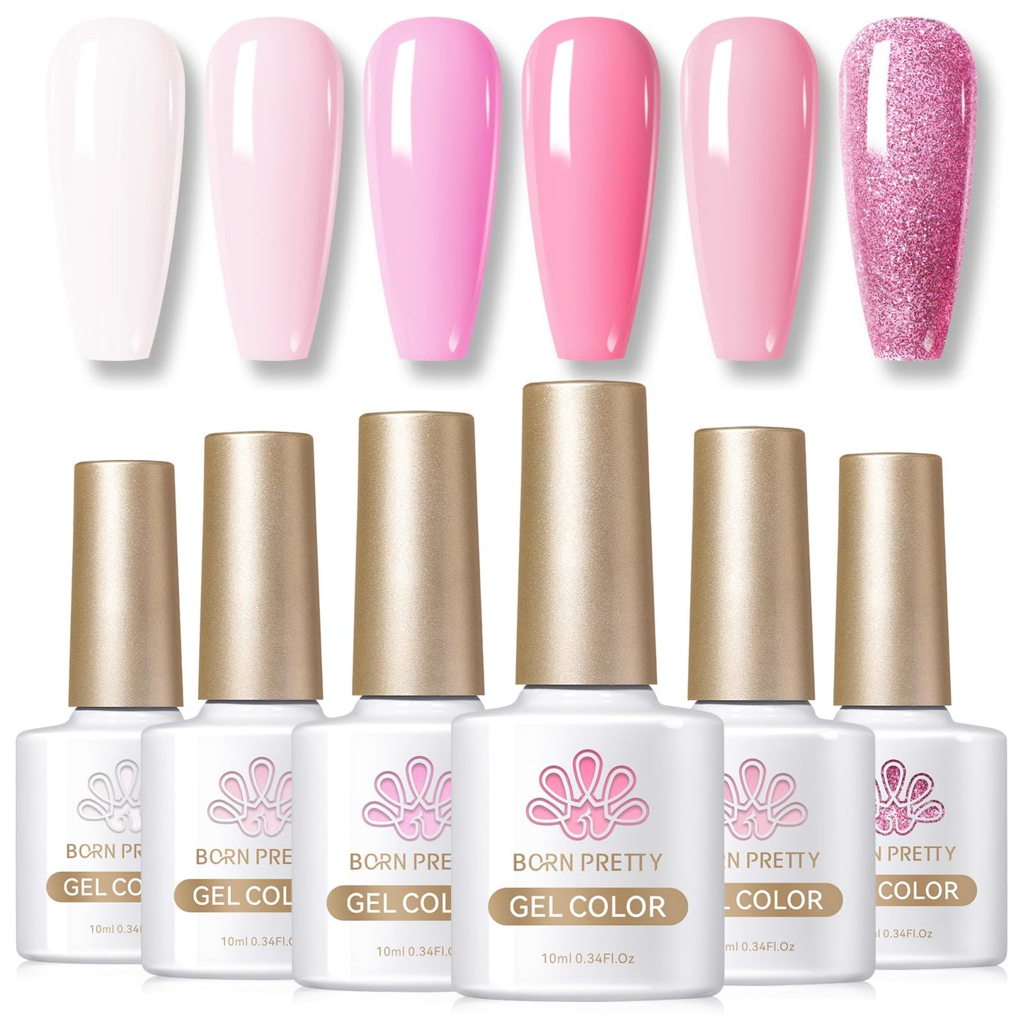 Born Pretty Pink Gel Nail Polish Set Sweet Nude Pink White Nail Polish Soft Light Natural Lovely Pink Color Gel Polish Gift Set Soak Off Gel Nail Polish Kit 6 Colors 10ML