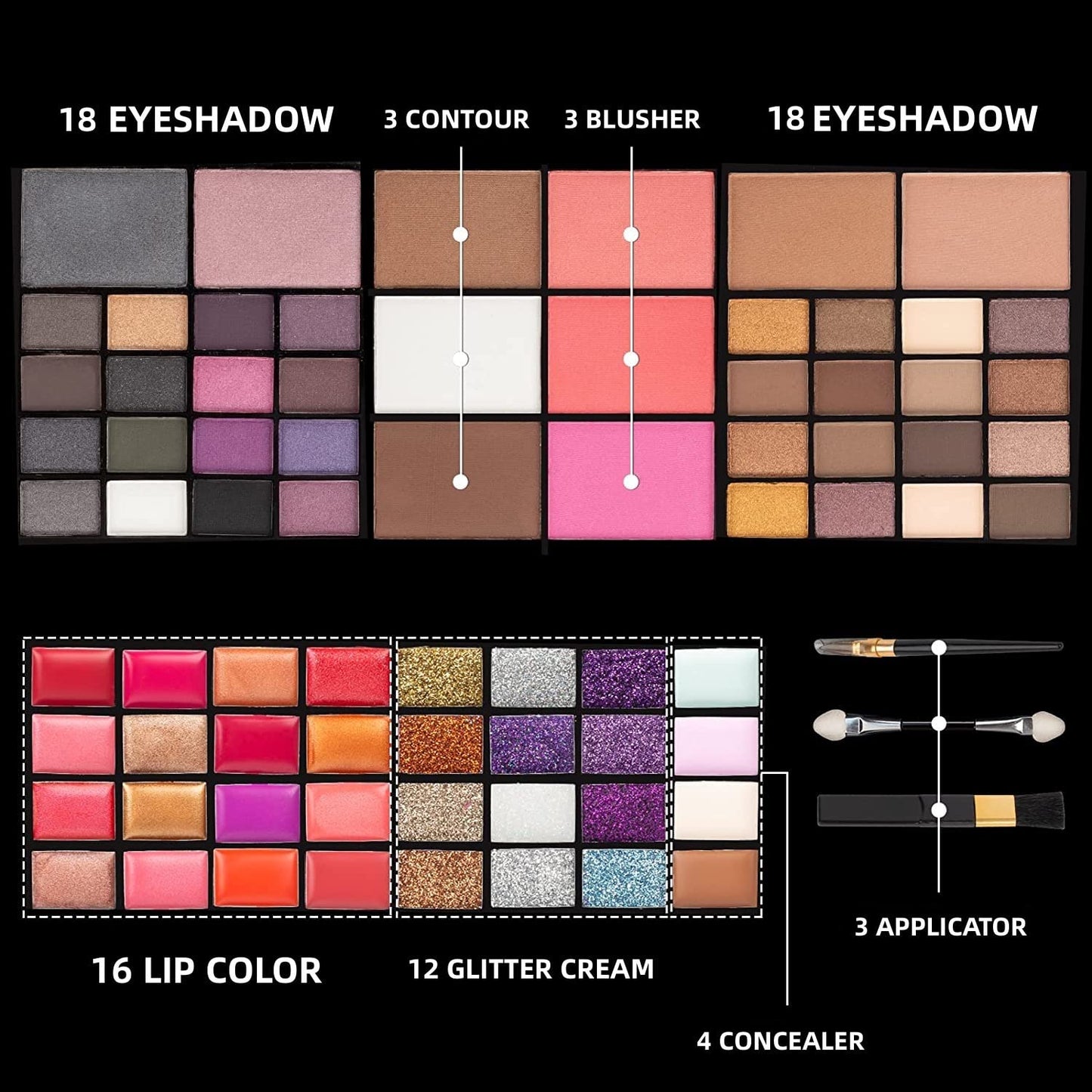 74 Colors Makeup Kit - Makeup Sets - Makeup palettes with 36 Eyeshadow - All in One Makeup Kit for Women and Girls Full Kit for Valentine's Day Gifts