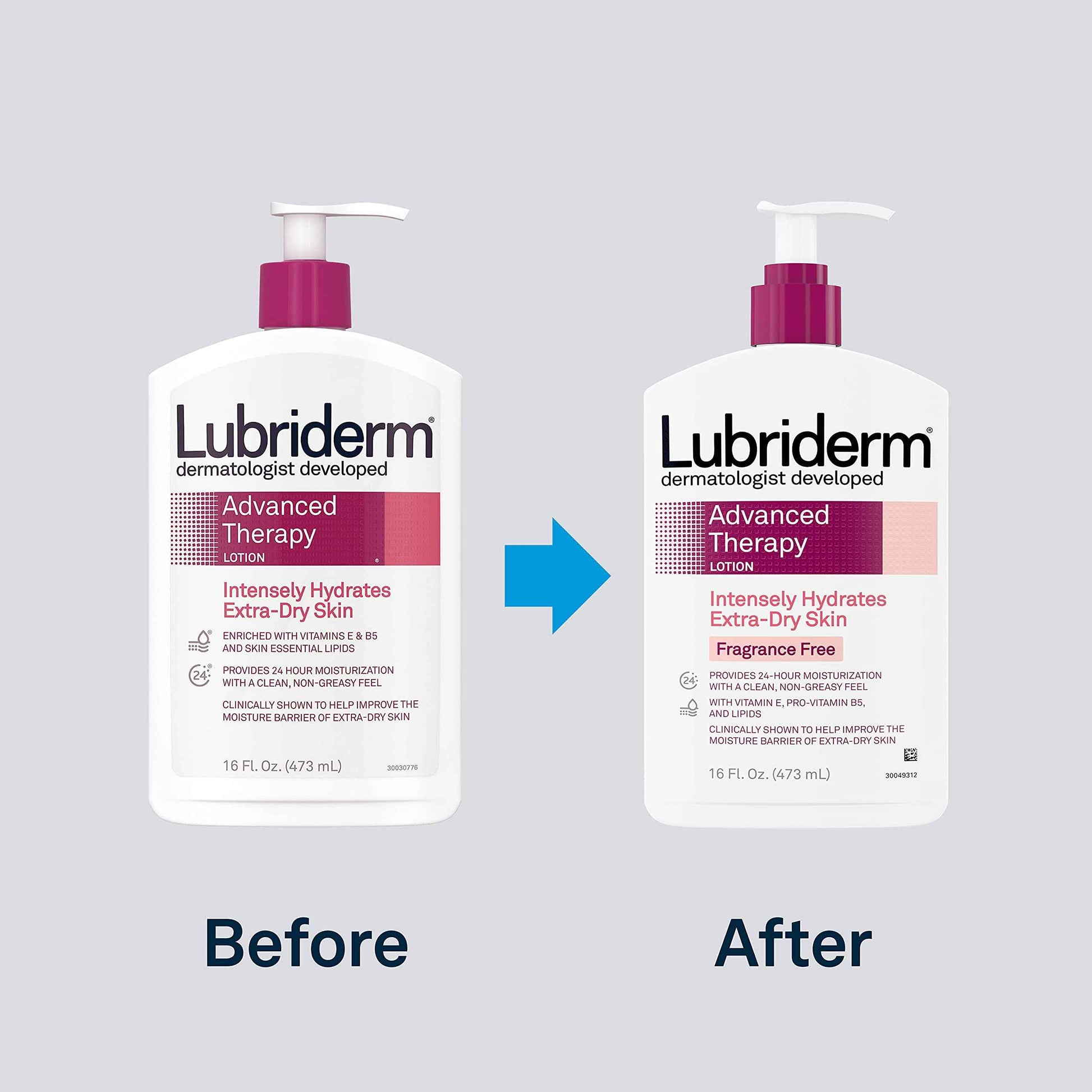 Lubriderm Advanced Therapy Moisturizing Lotion with Vitamins E and B5, Deep Hydration for Extra Dry Skin, Non-Greasy Formula, 24 fl. oz (Pack of 2)