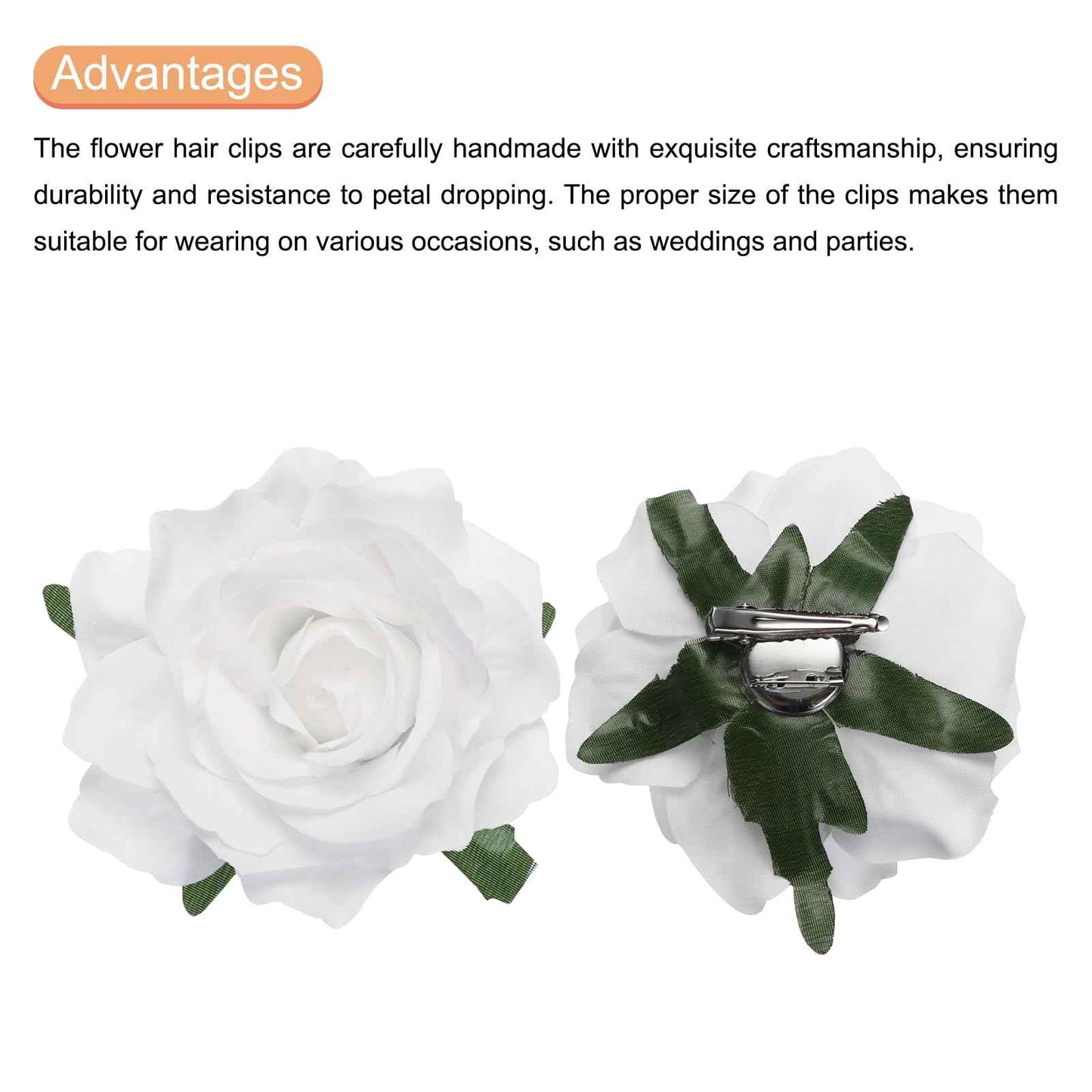 MECCANIXITY 30 Pcs Rose Flower Hair Clips 4 Inch Flower Hair Pins Flower Brooch for Women Hair Accessories White