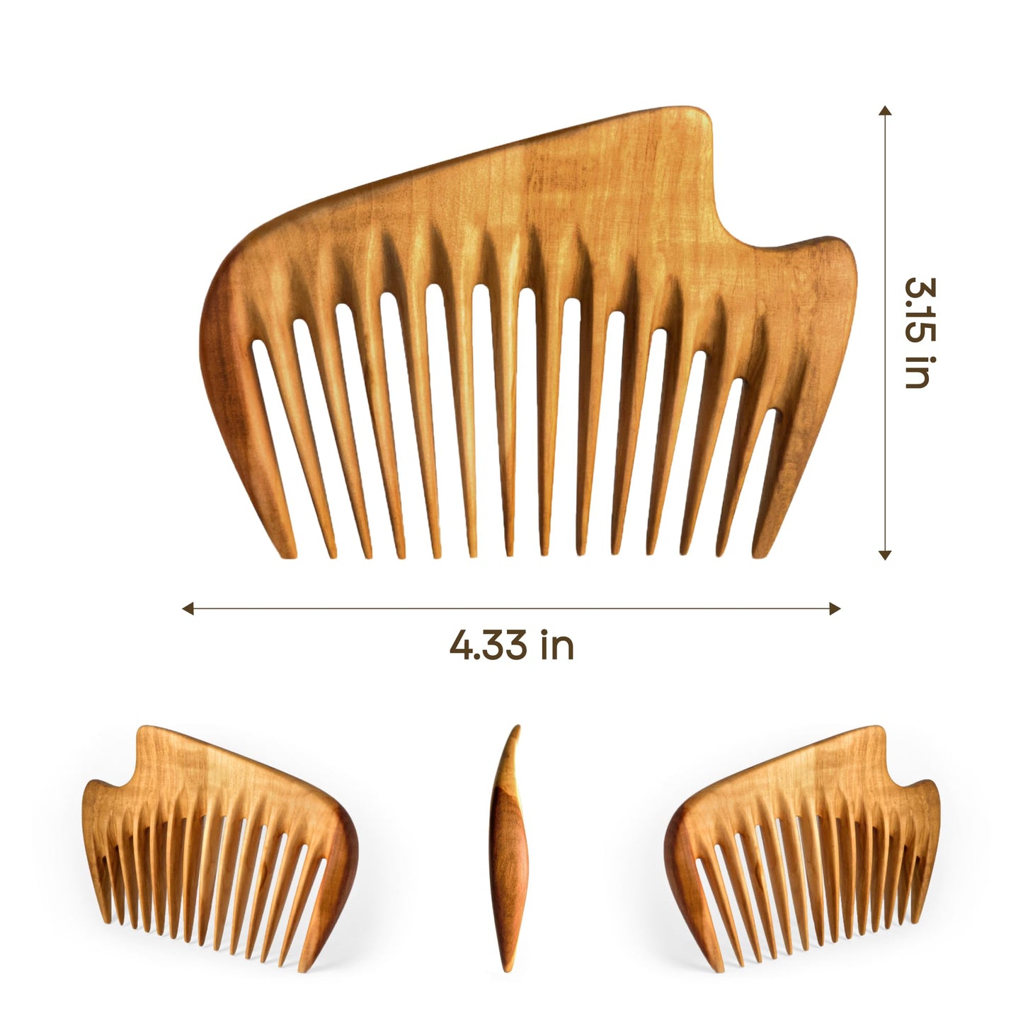 Handmade Wooden Hair Comb - Natural Wood Hair Care, Scalp Massager, Eco-Friendly Perfect for use with Balms and Oils New Wave (Pear Wave)