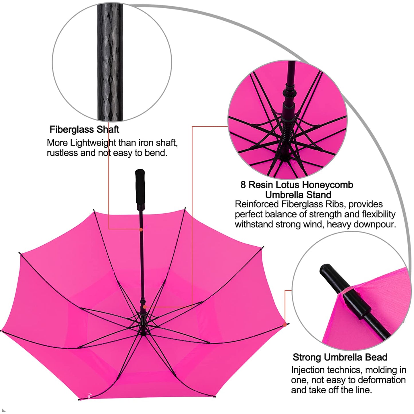 G4Free 62 Inch Automatic Open Golf Long Umbrella Extra Large Oversize Double Canopy Vented Windproof Waterproof Stick Umbrellas(Pink)