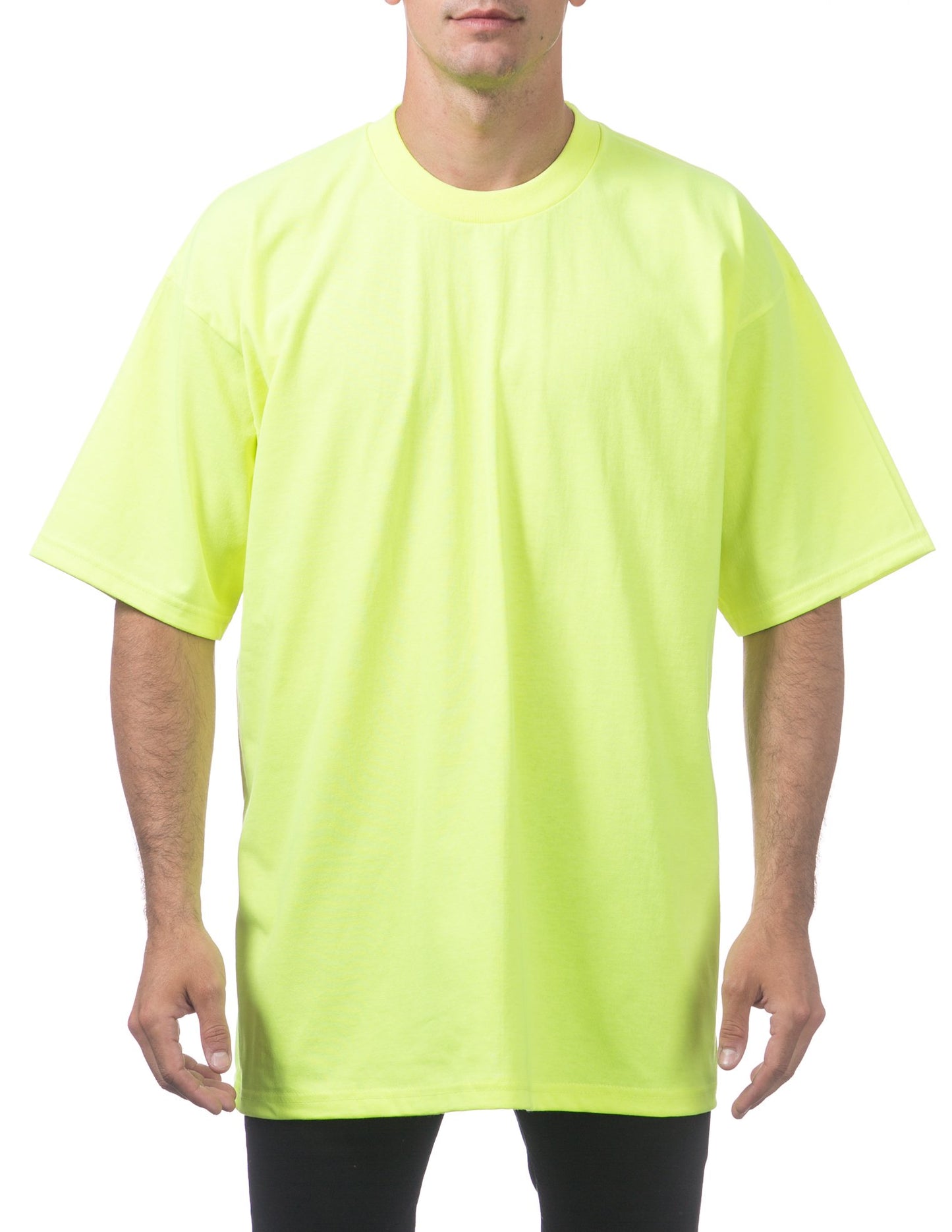 Pro Club Men's Heavyweight Cotton Short Sleeve Crew Neck T-Shirt, Safety Green, Small