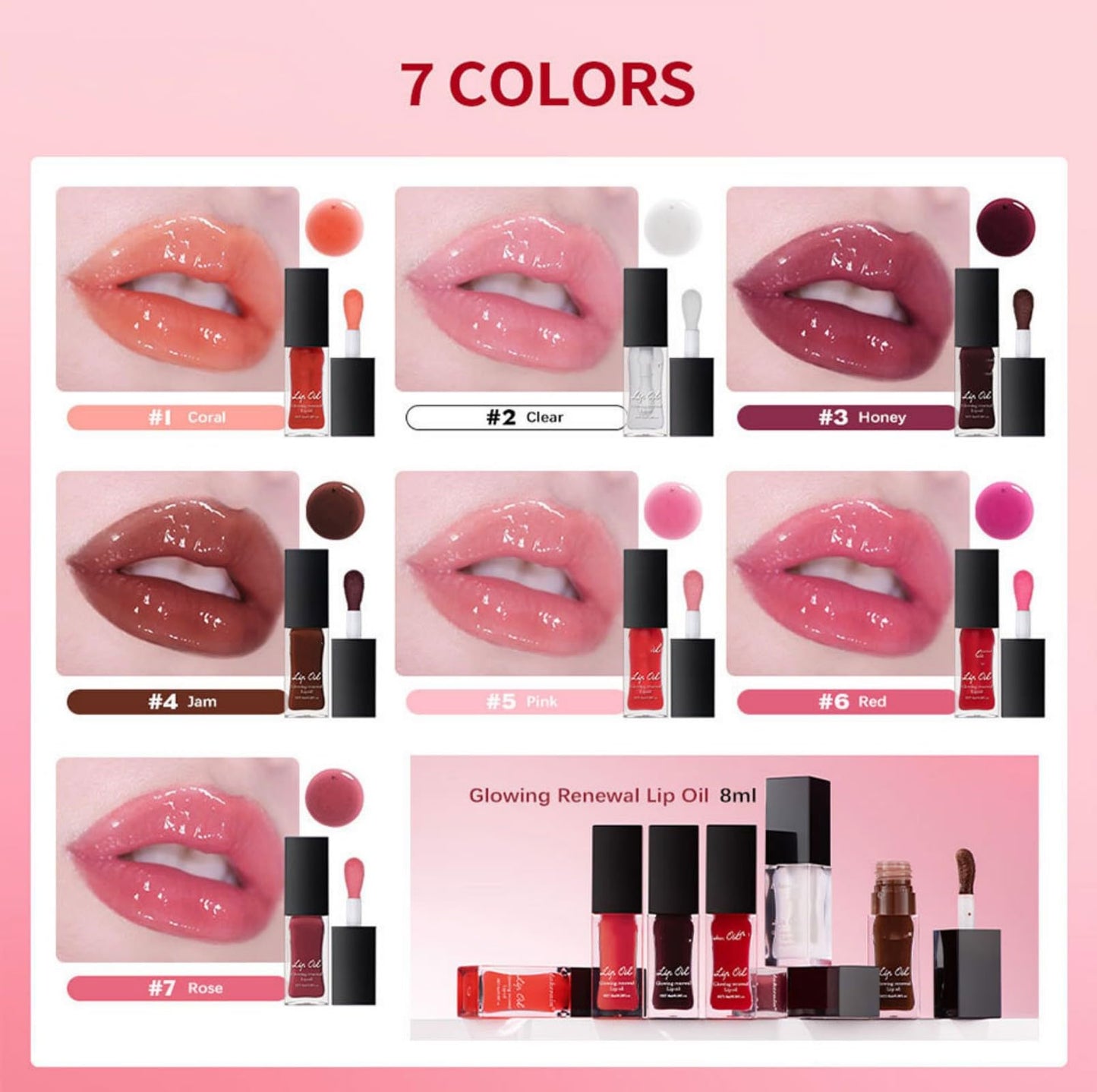 MAEPEOR Glowing Lip Oil 7 Colors Hydrating Lip Balm Nourishing Lip Care Lip Treatment Glossy Finish Non-sticky Moisturizing Lip Balm (03 Honey)