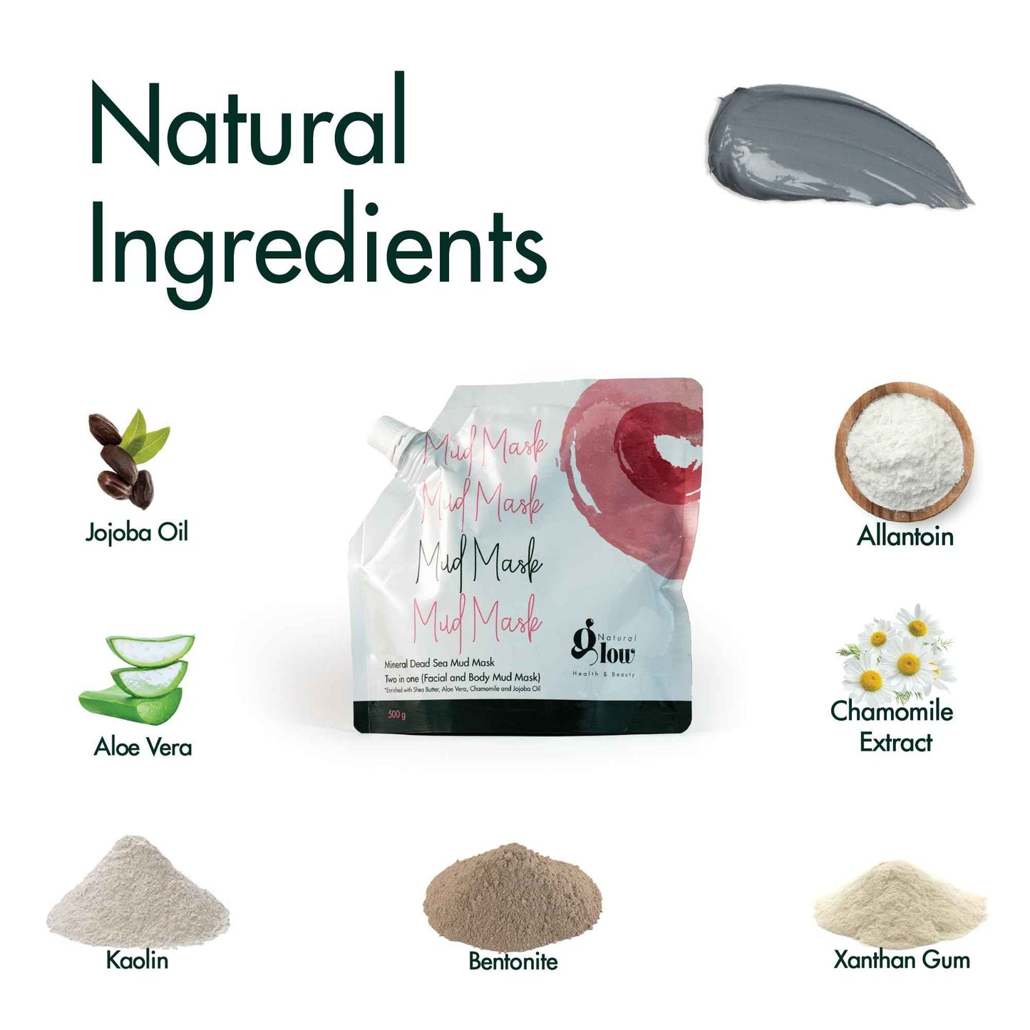 Natural Glow Health & Beauty Pure Dead Sea Facial Mud Mask for Face and Body (500g) | Removes Dead Skin, Dirt & Toxins | Reduces Pores | For Men and Women