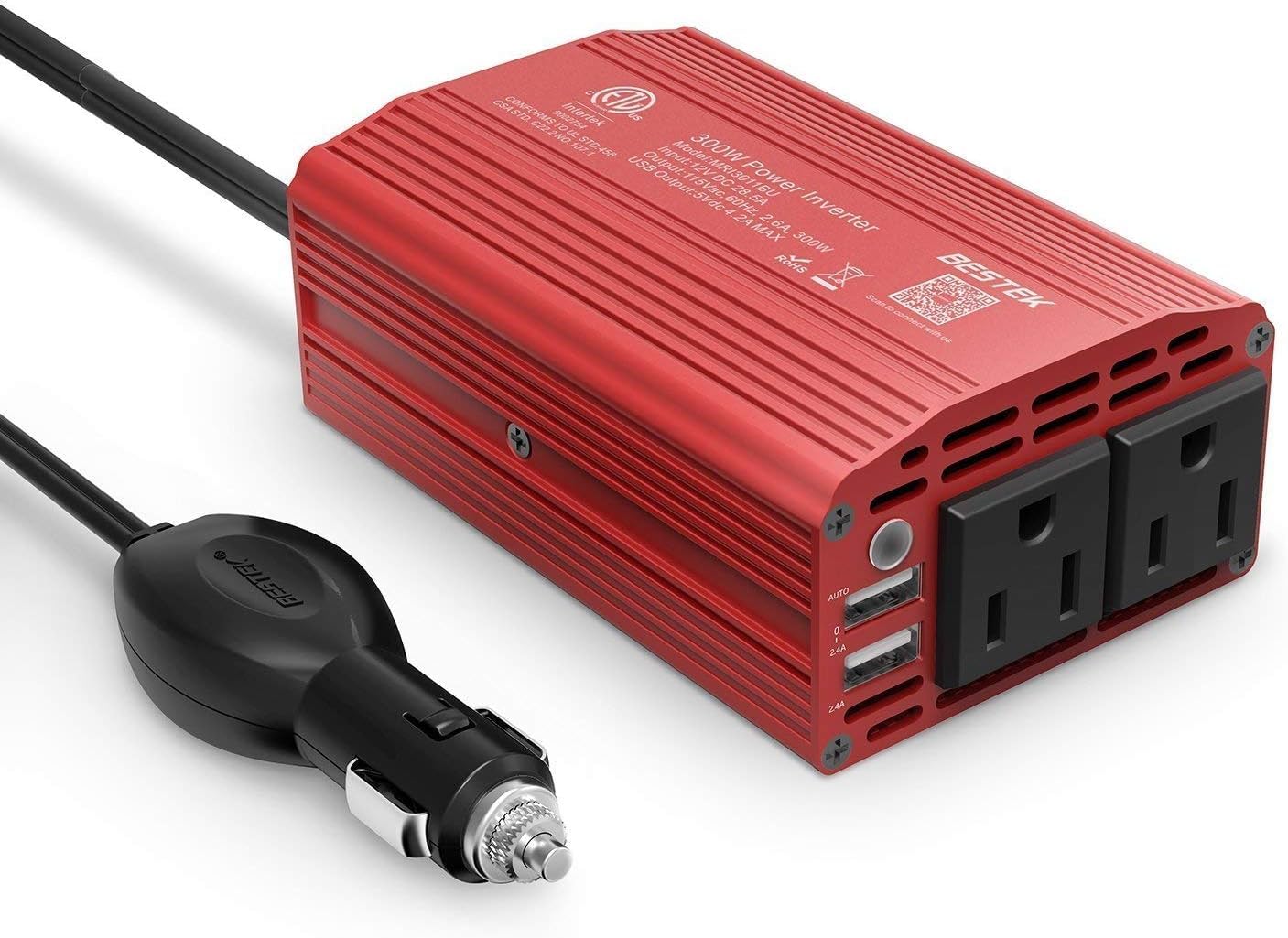 BESTEK 300W Power Inverter DC 12V to 110V AC Car Inverter with 4.2A Dual USB Car Adapter